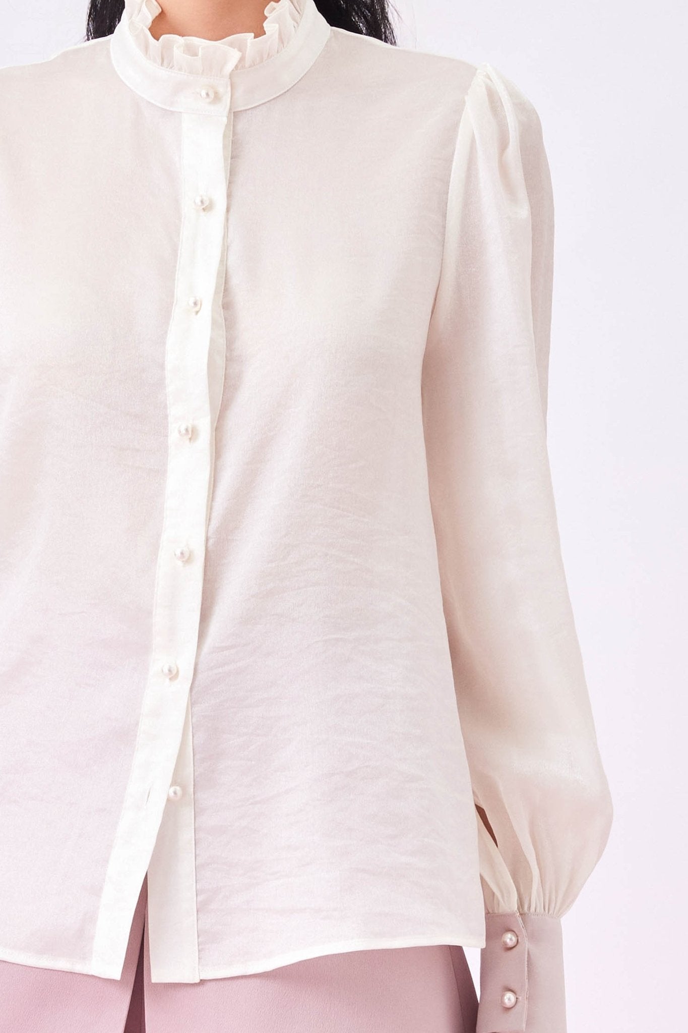 Gabrina Cream Ruffle Collar Long Sleeve Top - Nimisski