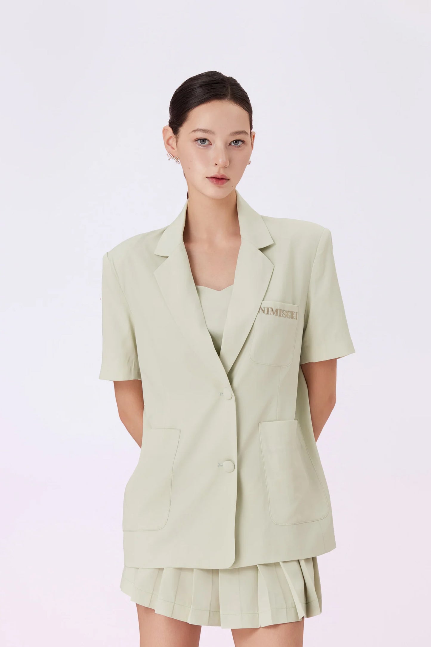 Geina Light Green Pocket Oversize Blazer