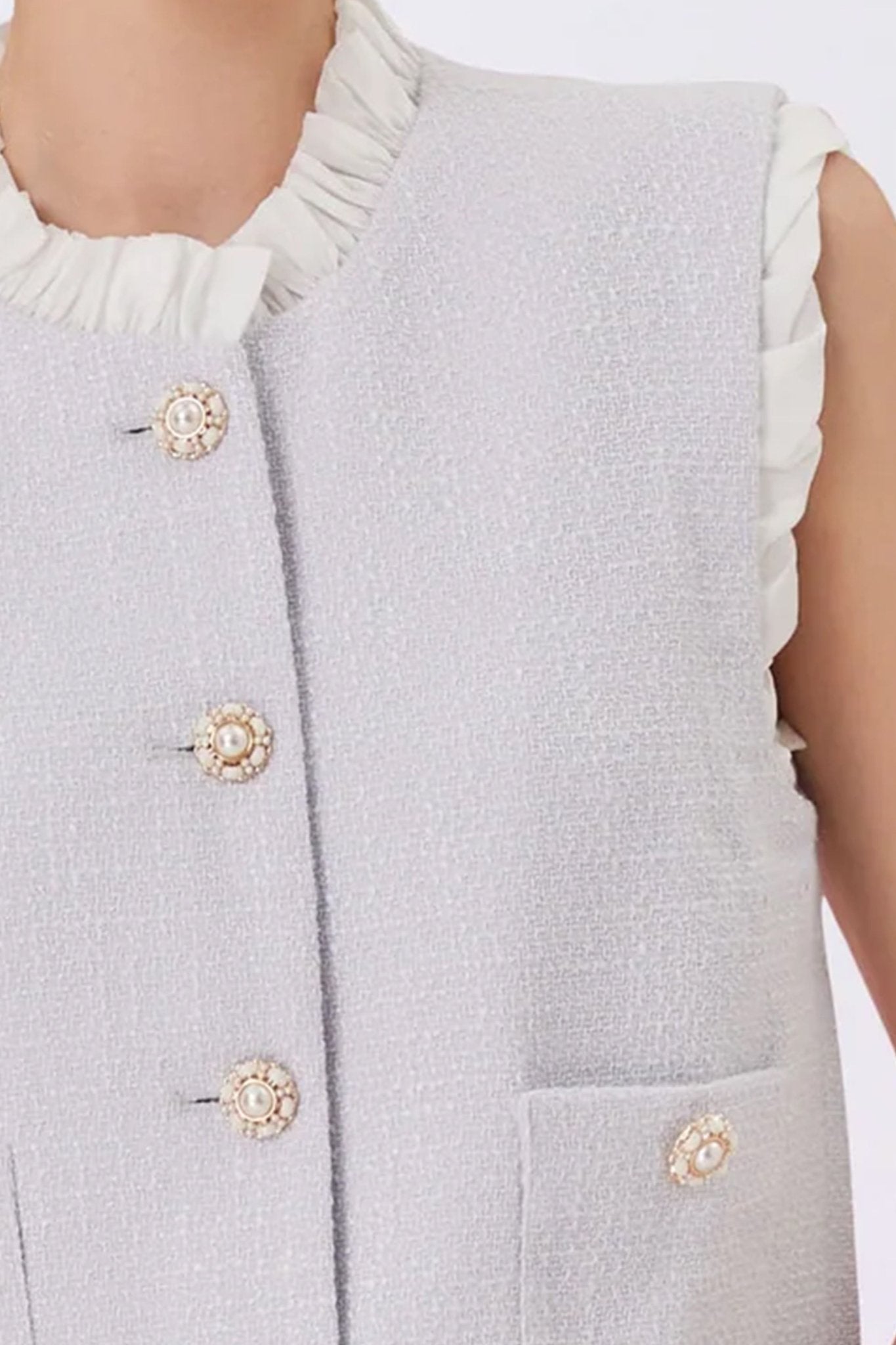 Ghislaine Blue Tweed Sleeveless Top - Nimisski