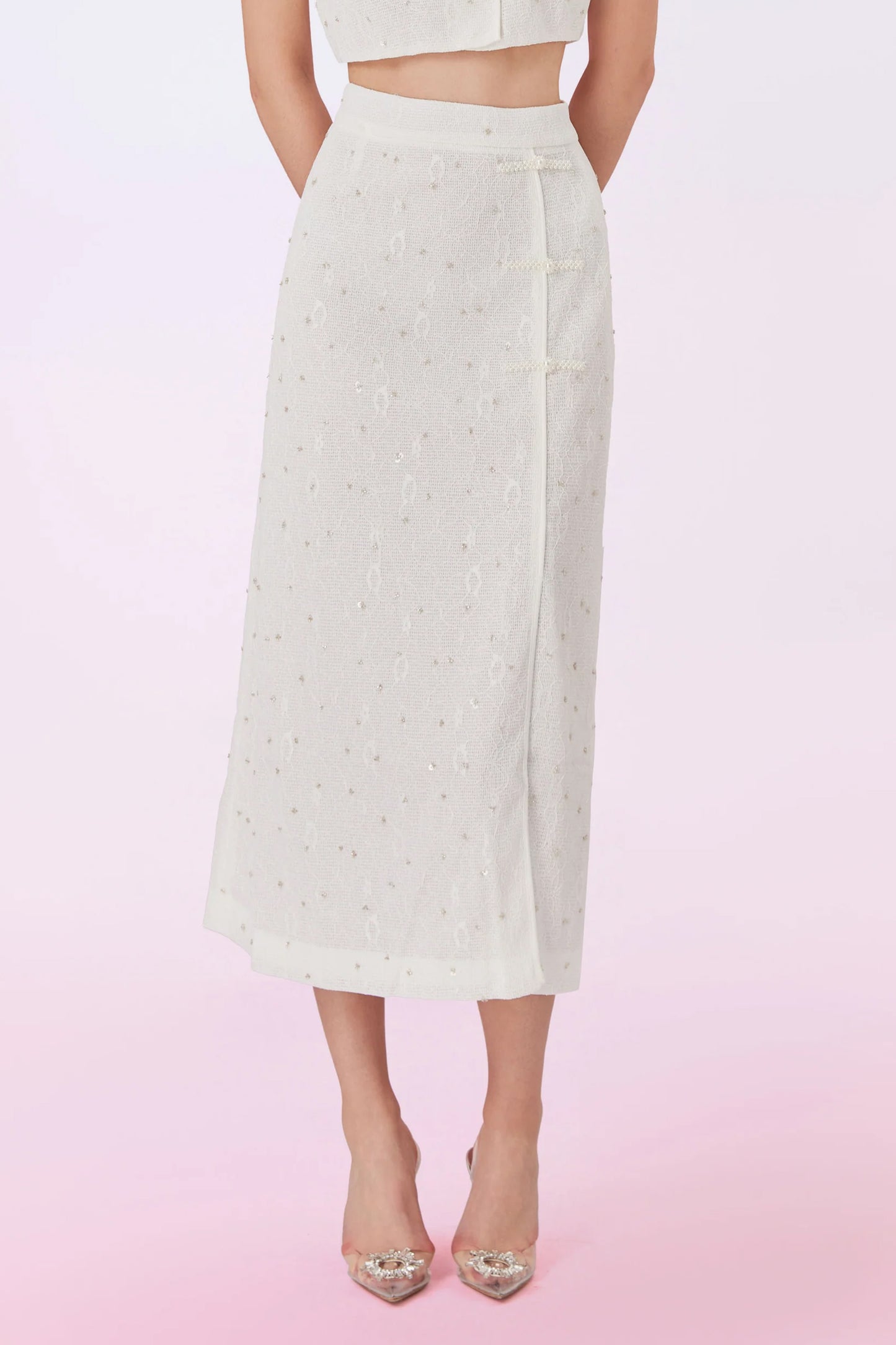 Galiena White Lace Midi Skirt