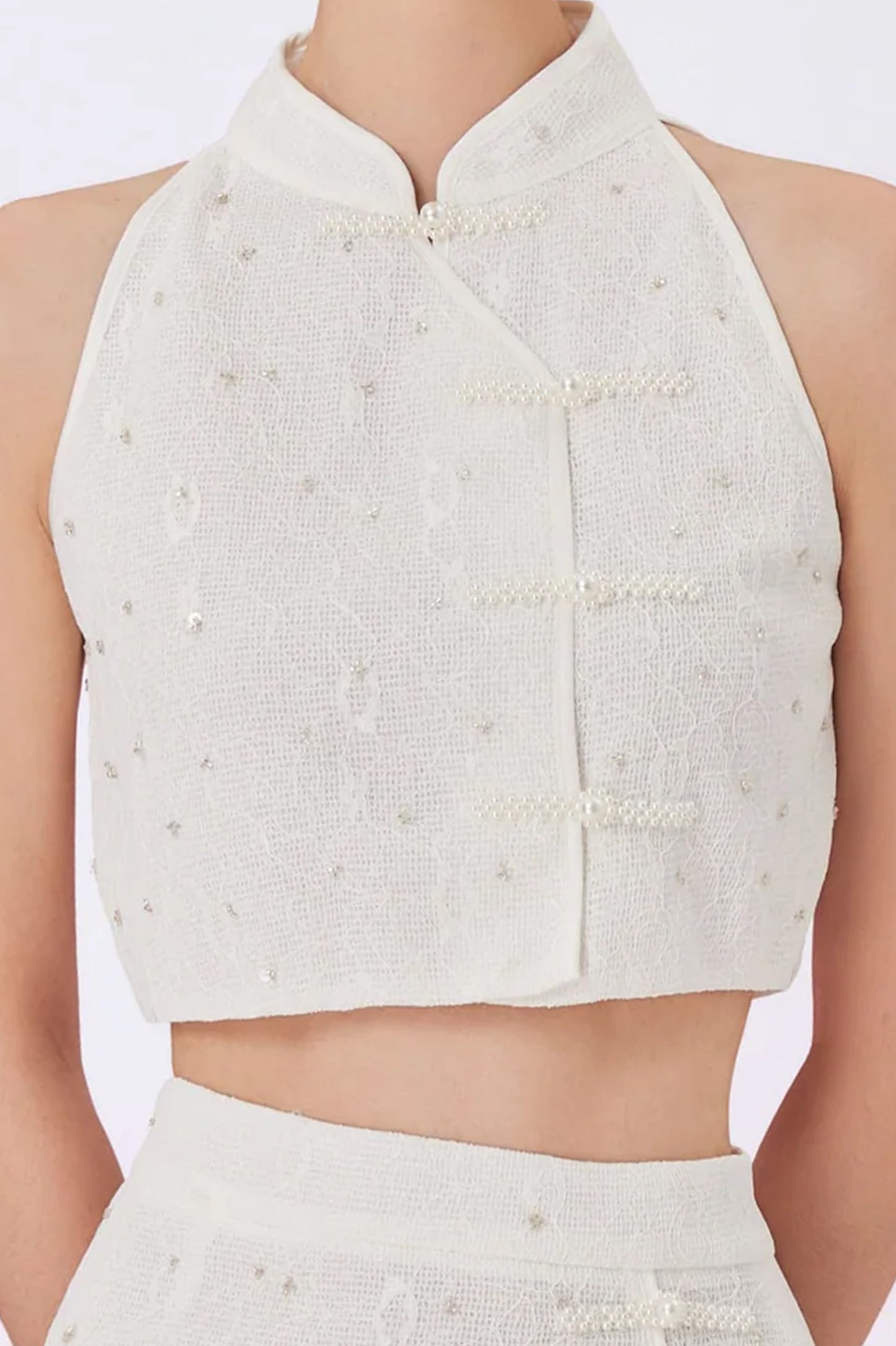 Galiena White Lace Cheongsam Top