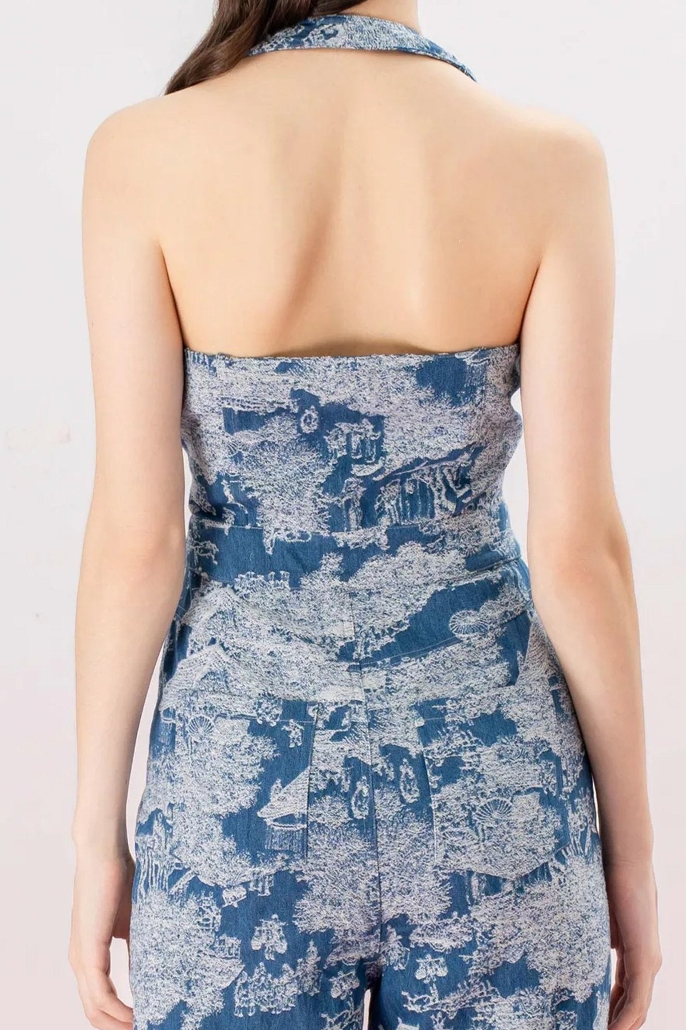 Janeva Blue Denim Halter Neck Jumpsuit - Nimisski