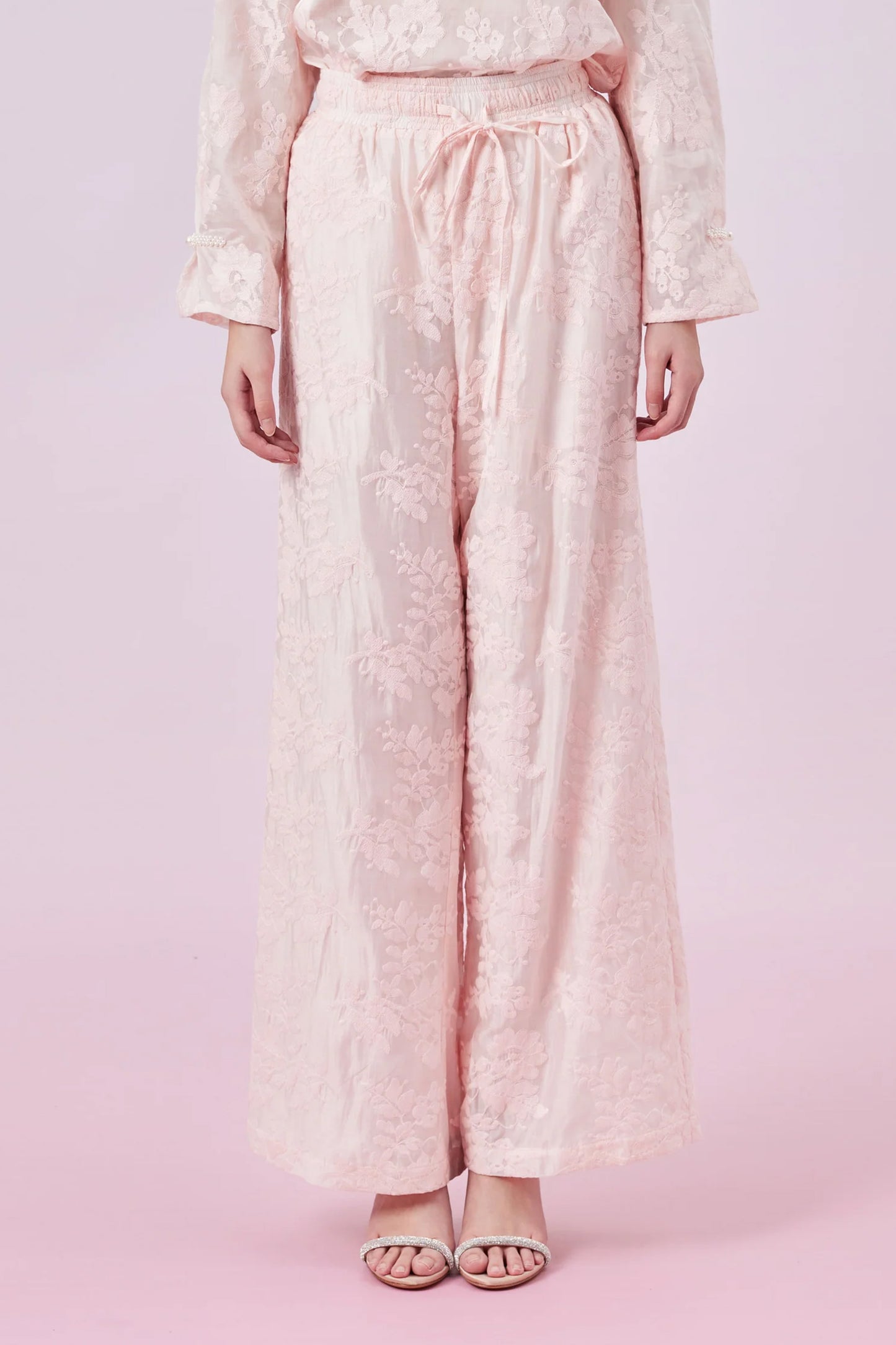 Gelilah Pink Lace Drawstring Loose Pant
