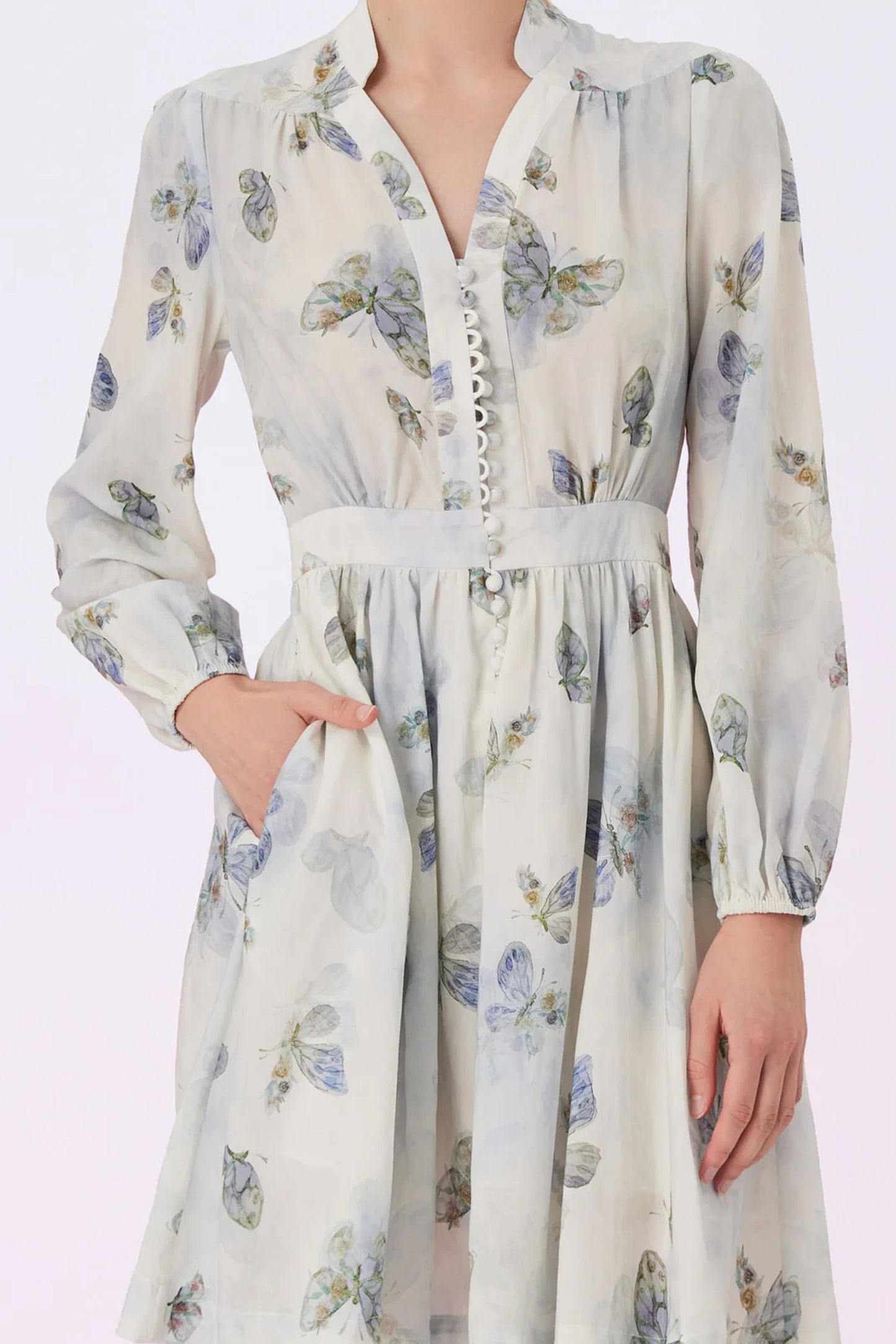 Gerarda Butterfly Print In White Dress