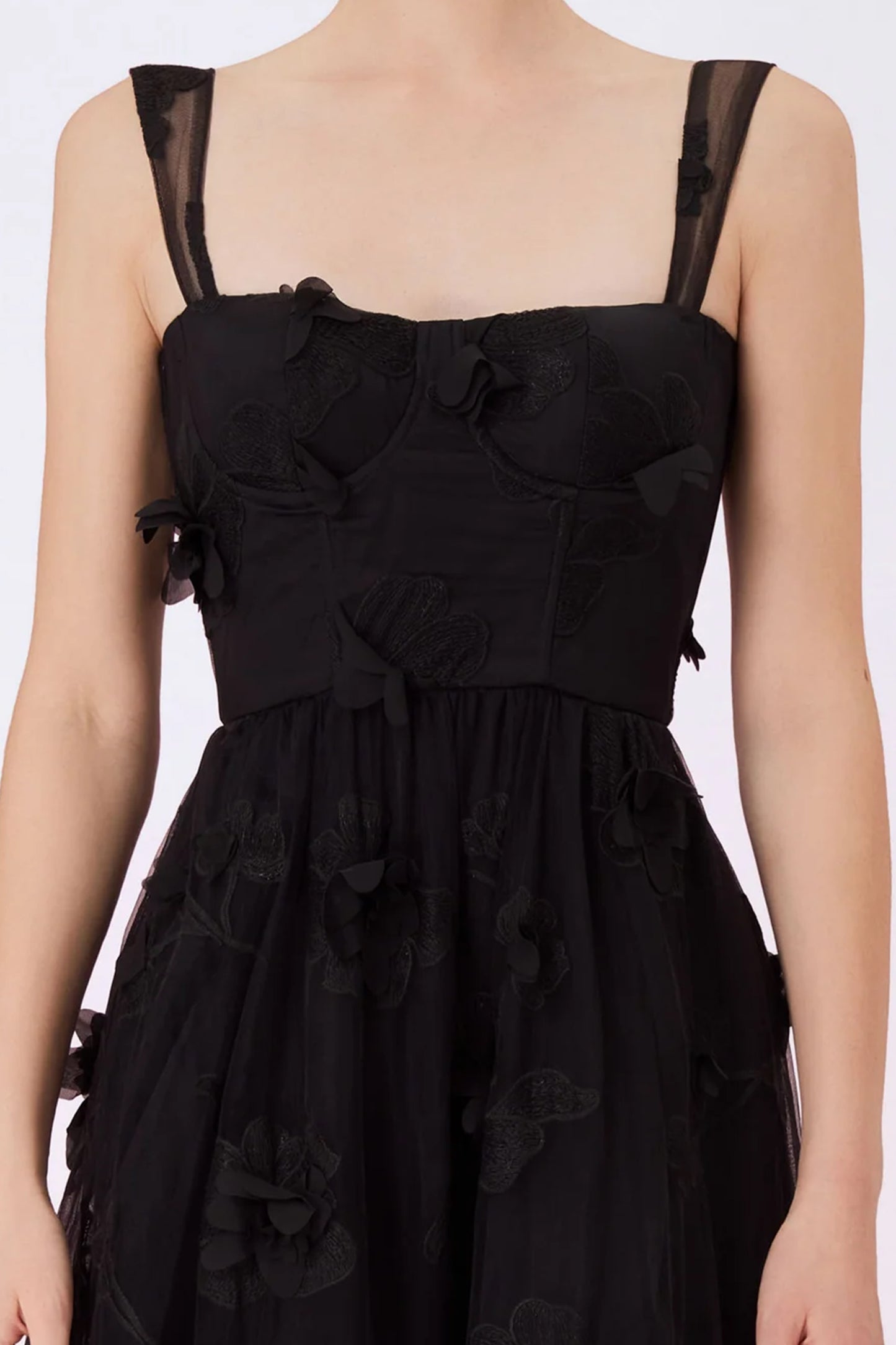Freddi Black 3D Flower Long Dress