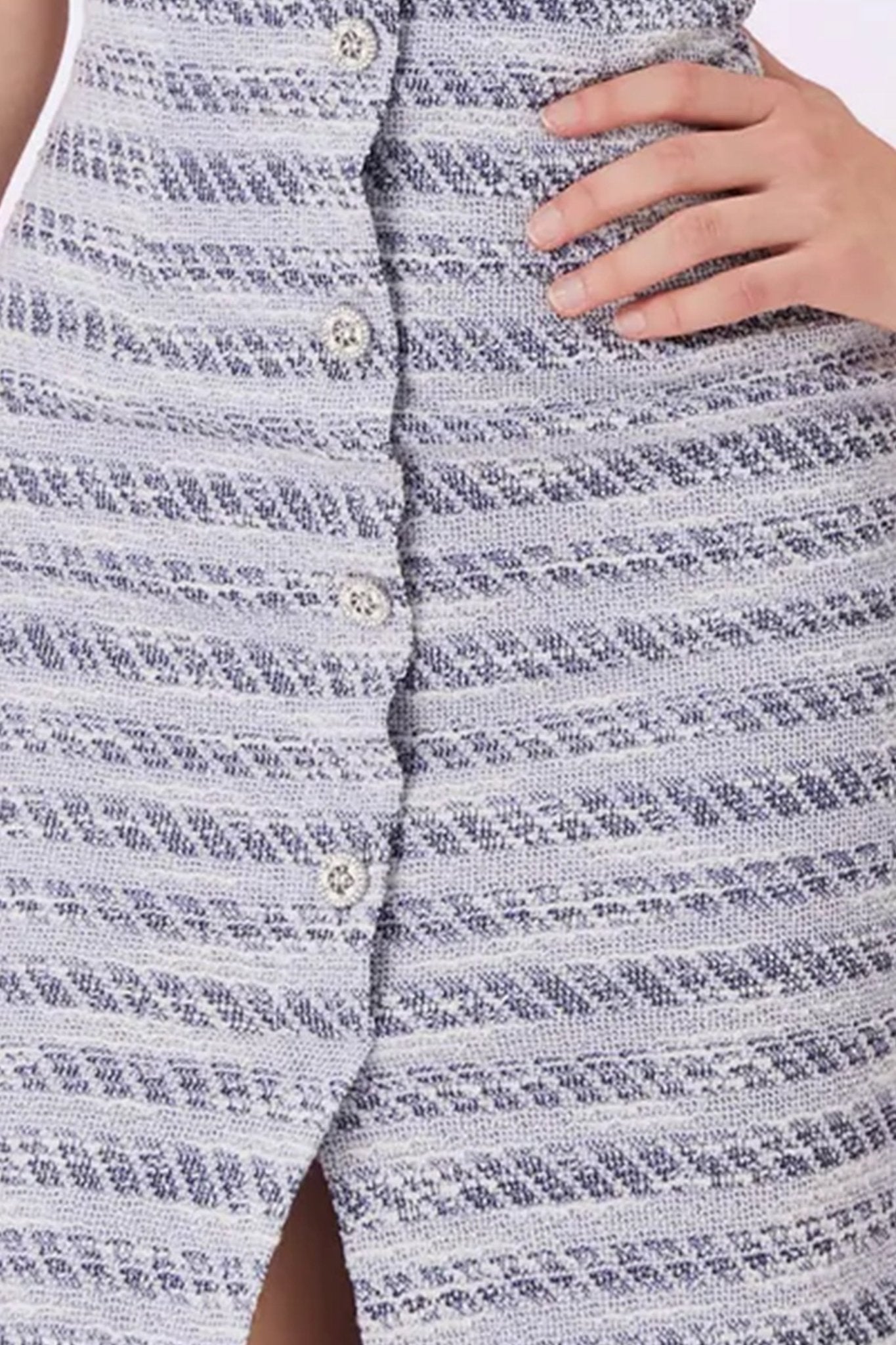 Gatita Blue Tweed Front Panel Strap Dress - Nimisski