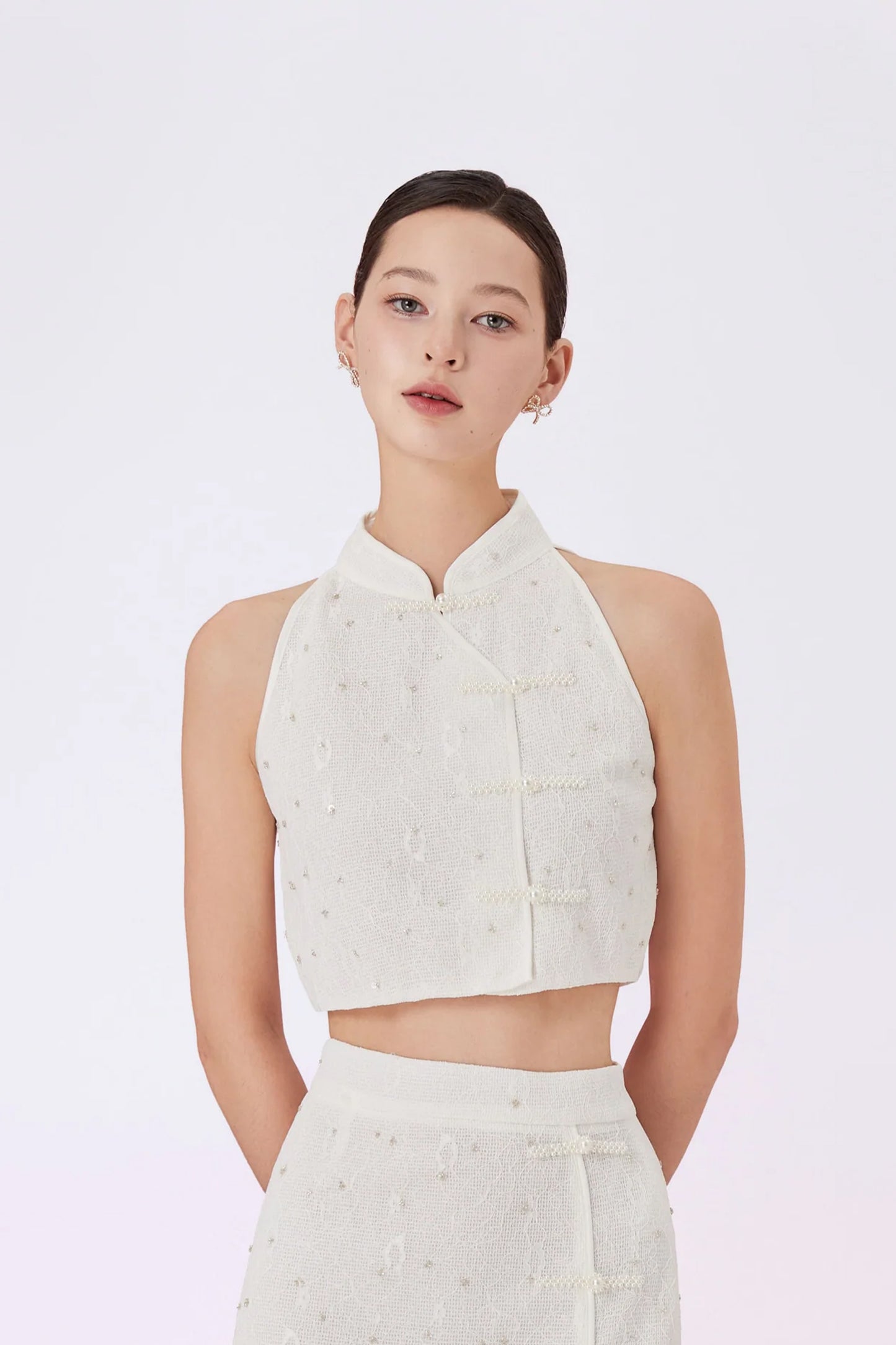 Galiena White Lace Cheongsam Top