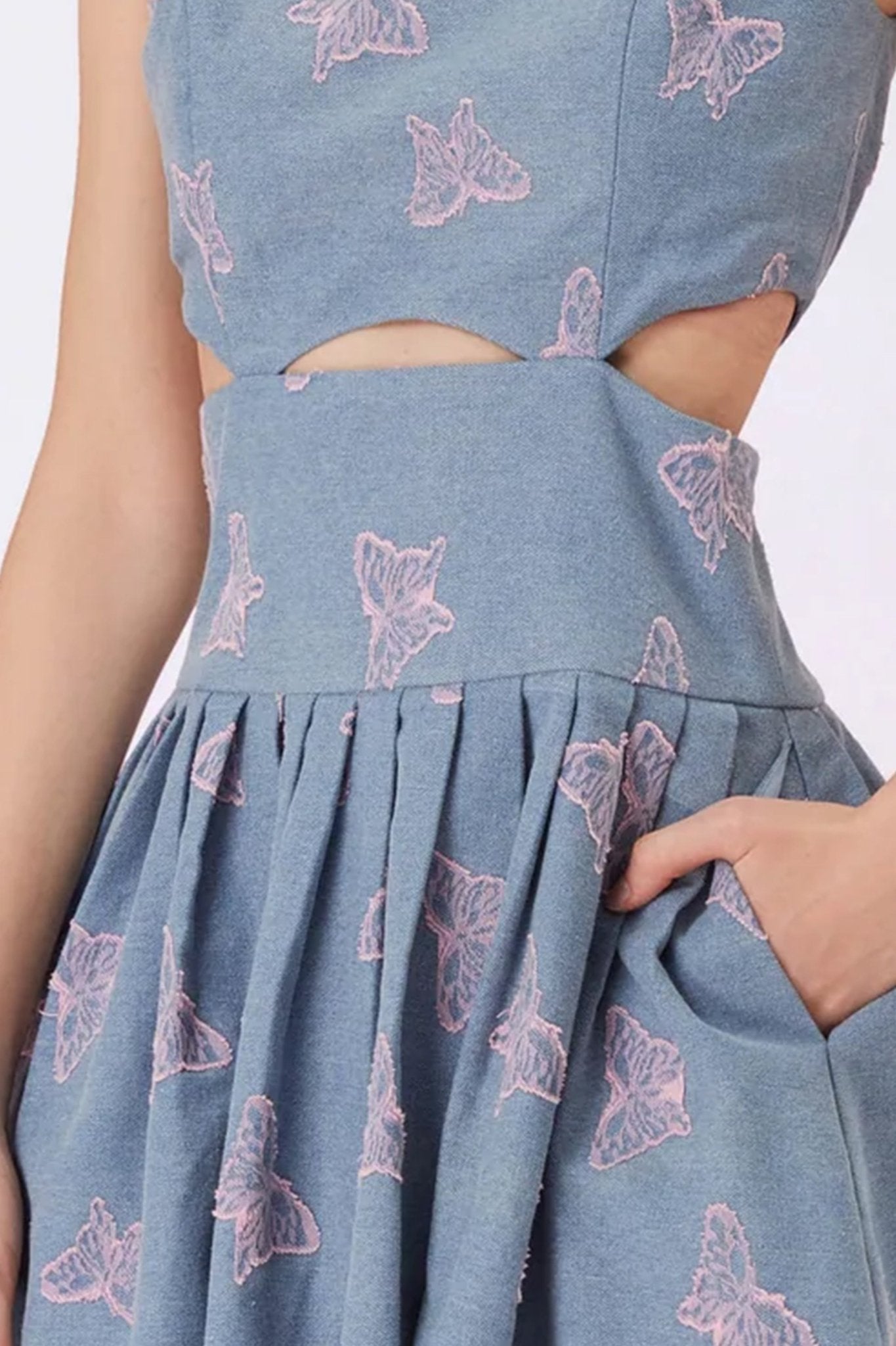Gada Butterfly In Blue Denim Cut - Out Dress - Nimisski