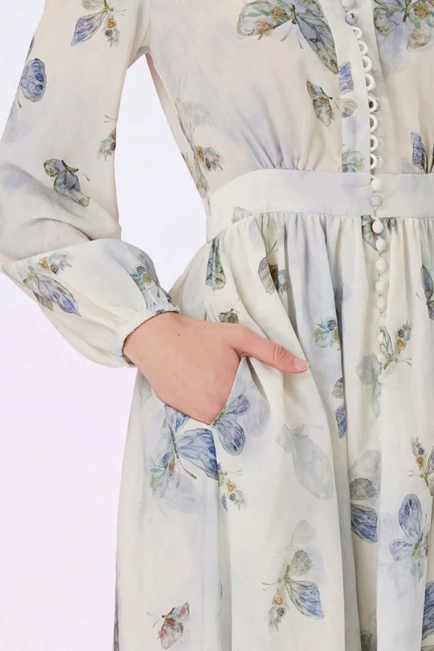 Gerarda Butterfly Print In White Dress
