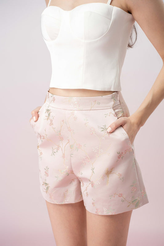 Ivett Pink Plum Blossom Print Shorts - Nimisski