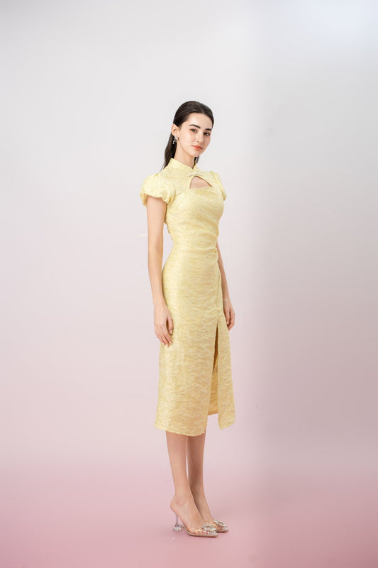 Jolietta Yellow Butterfly Cheongsam Dress - Nimisski
