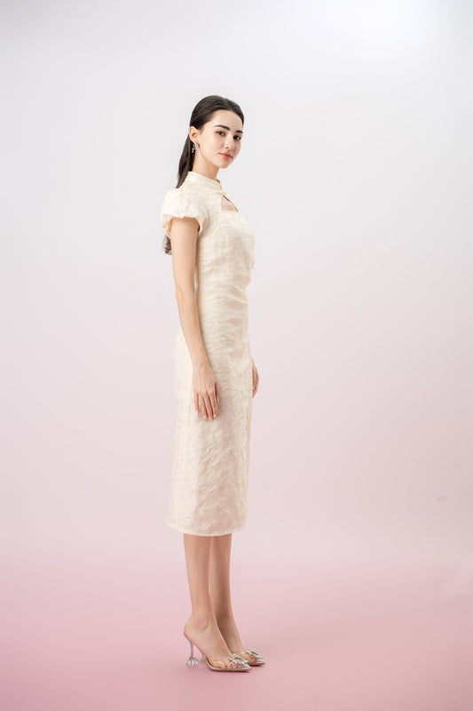 Jolietta Cream Butterfly Cheongsam Dress - Nimisski