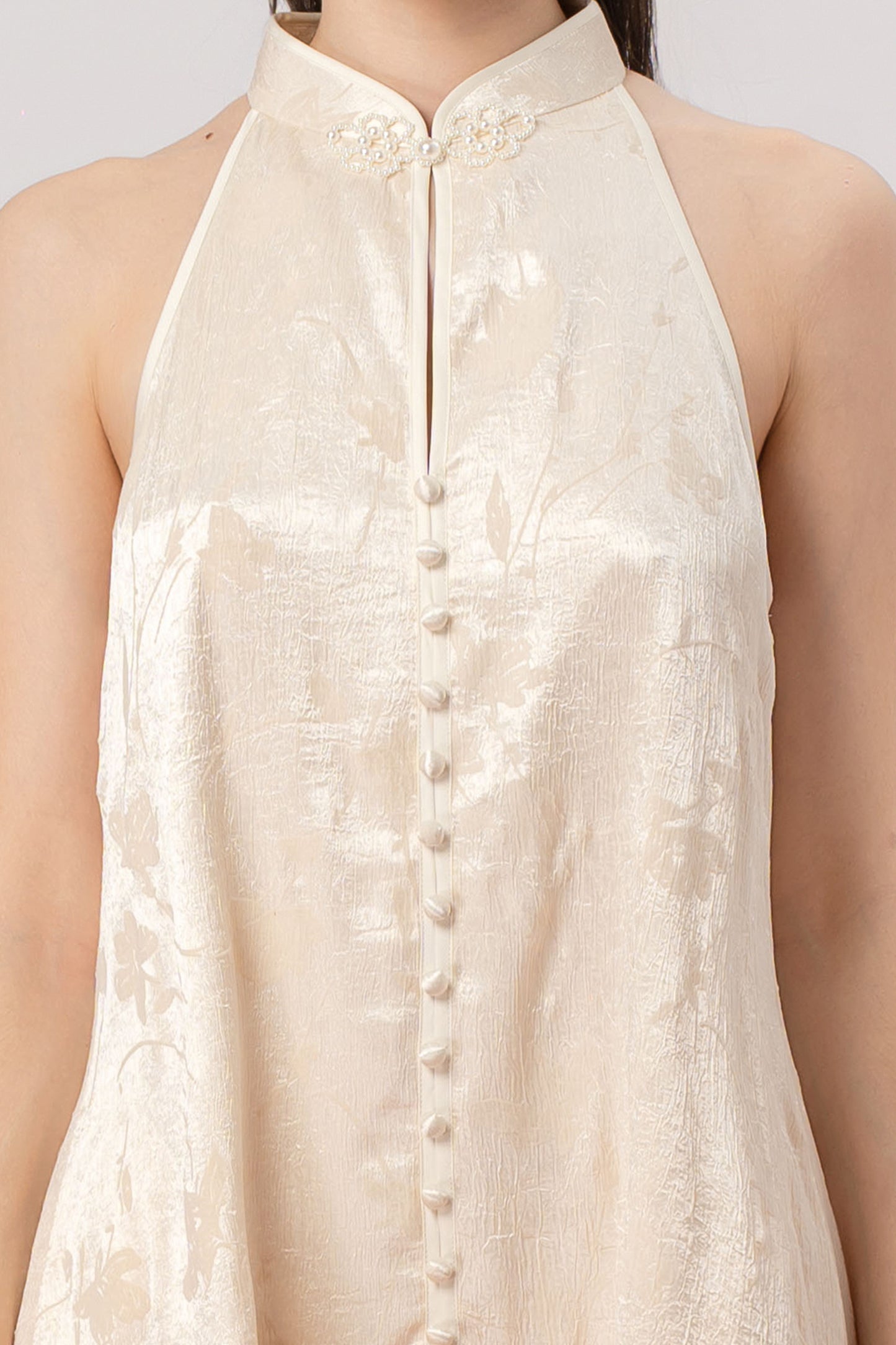 Janyne Cream Mandarin Collar Button Dress