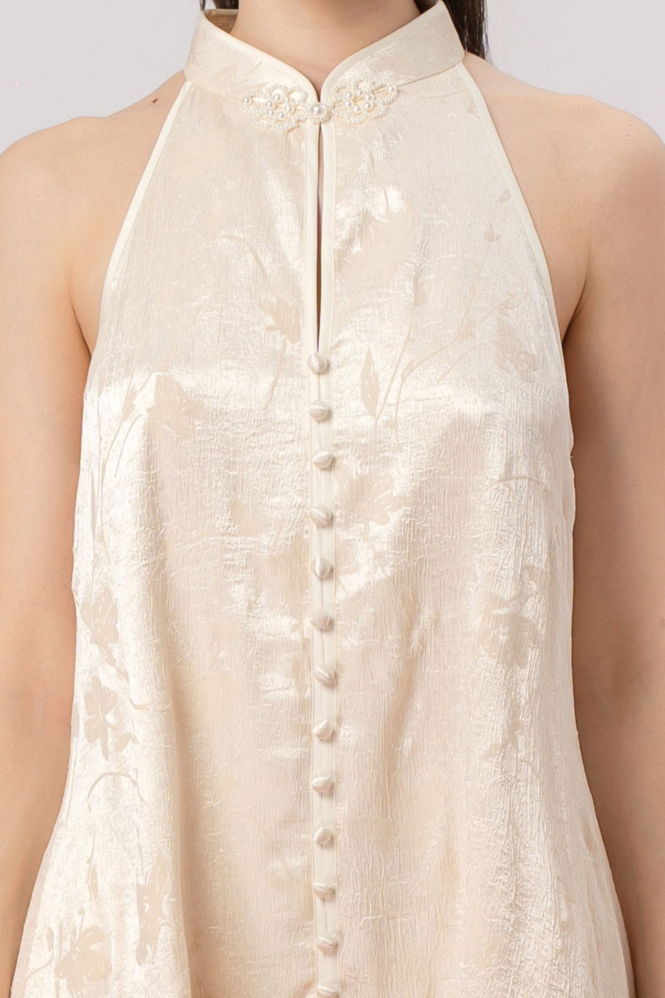 Janyne Cream Mandarin Collar Button Dress - Nimisski