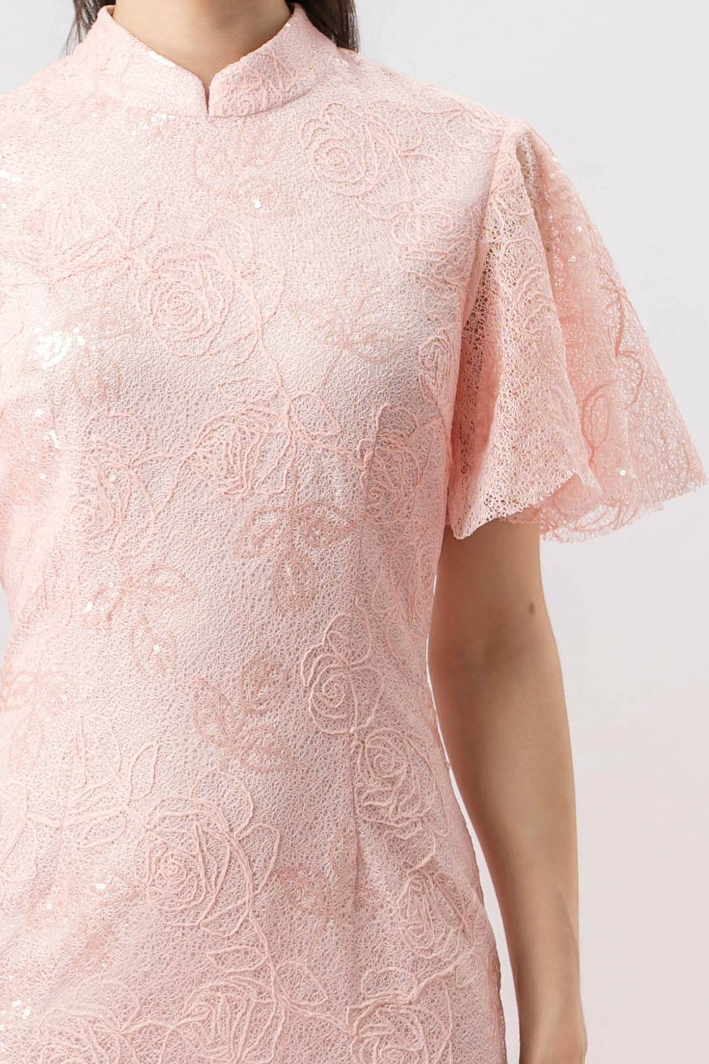 Jenavieve Pink Rose Lace Mermaid Dress