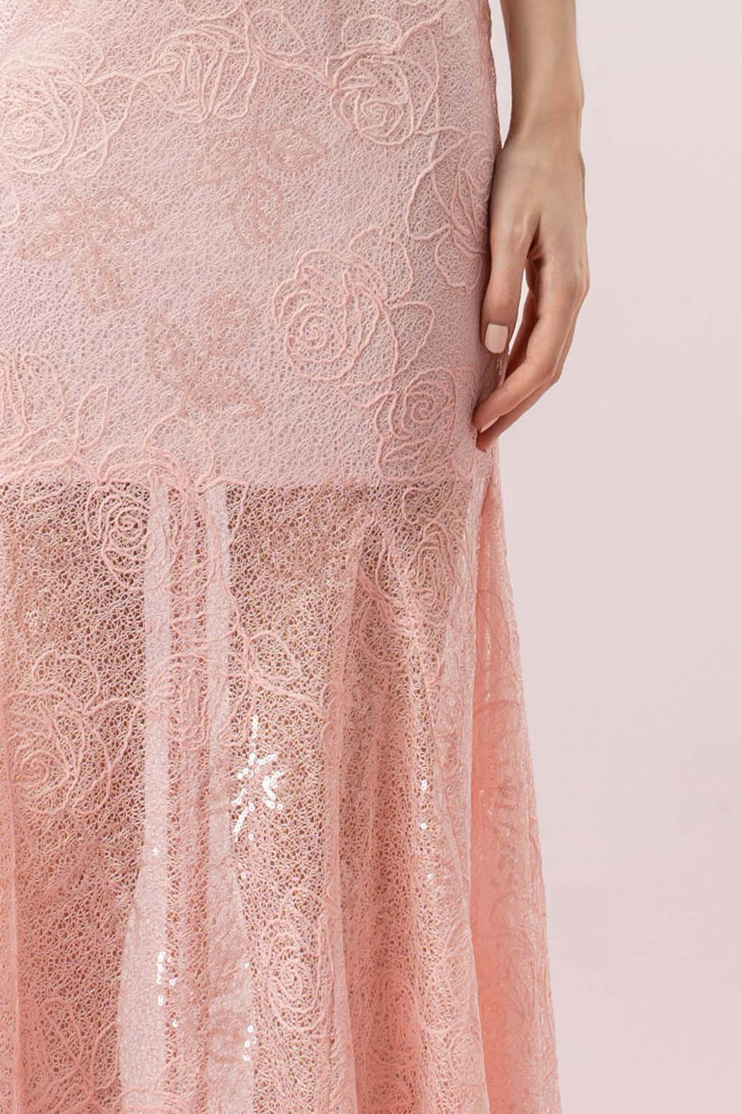 Jenavieve Pink Rose Lace Mermaid Dress