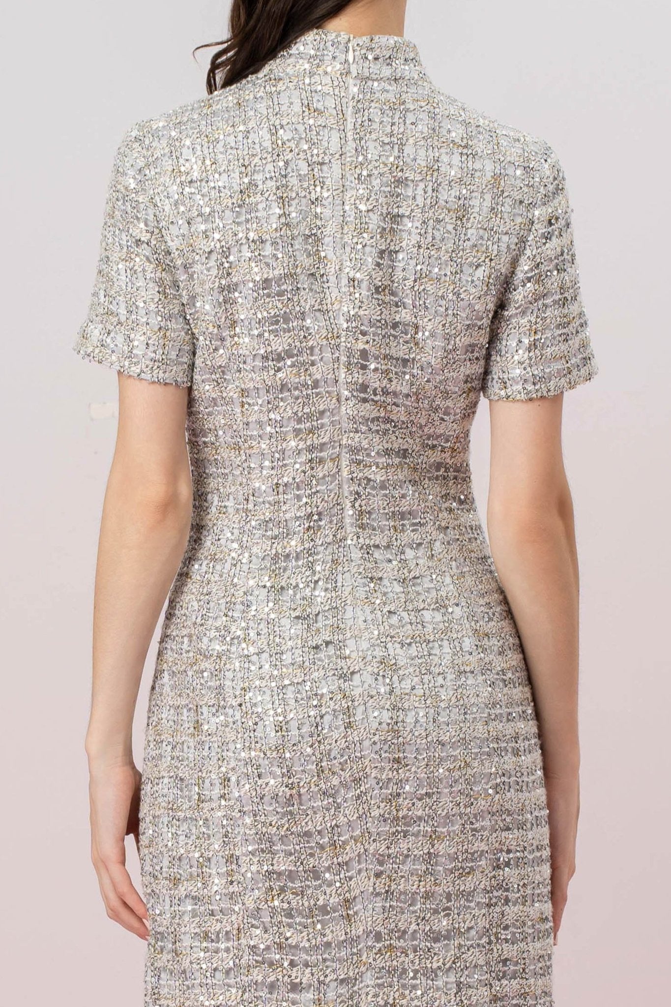 Jaimie Silver Sequin Cheongsam Dress - Nimisski