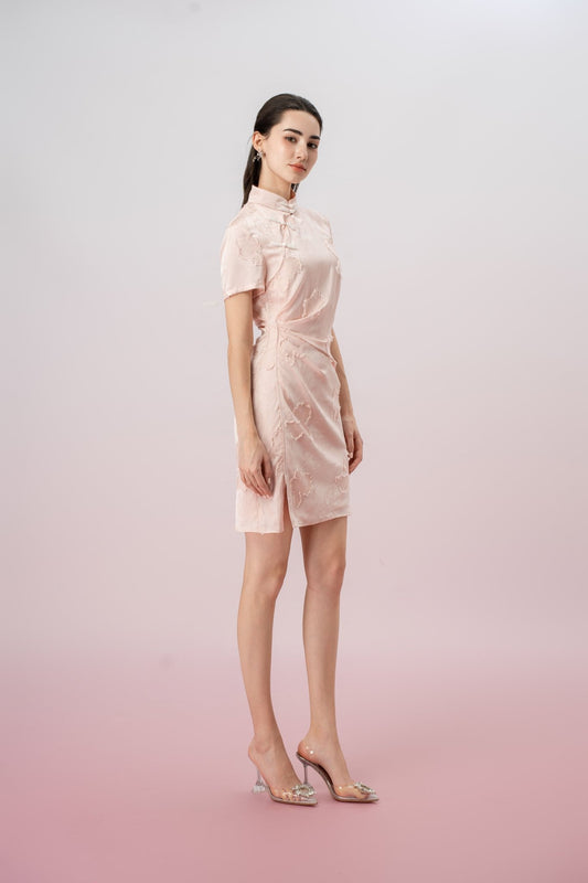Jacqui Light Pink Gather Cheongsam Dress - Nimisski