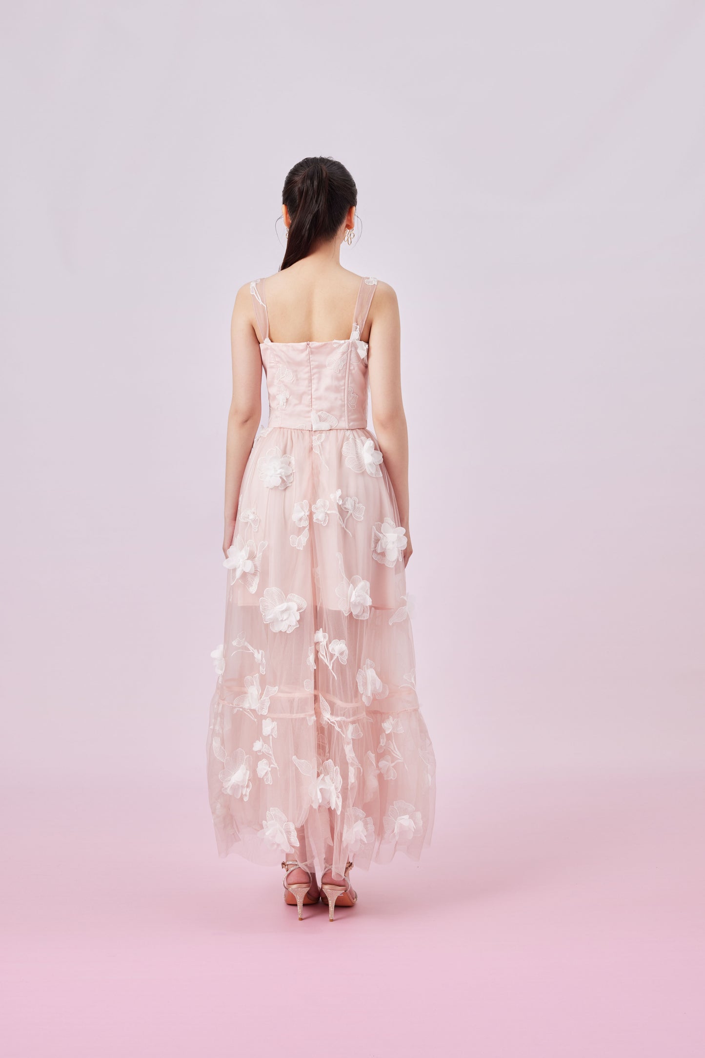 Freddi Pink 3D Flower Long Dress