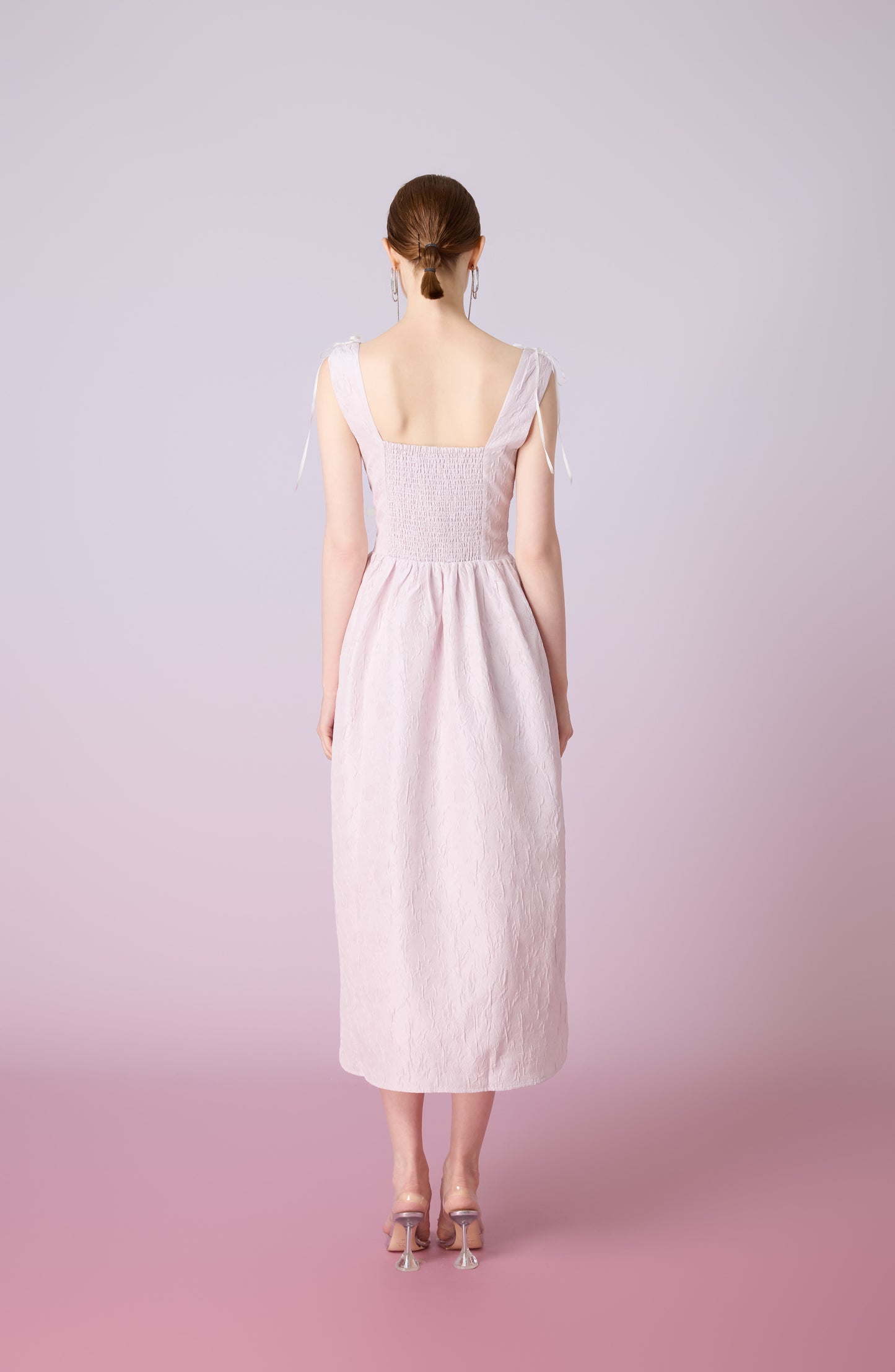 Jacquelle Pink Jacquard V-Neck Waist Dress