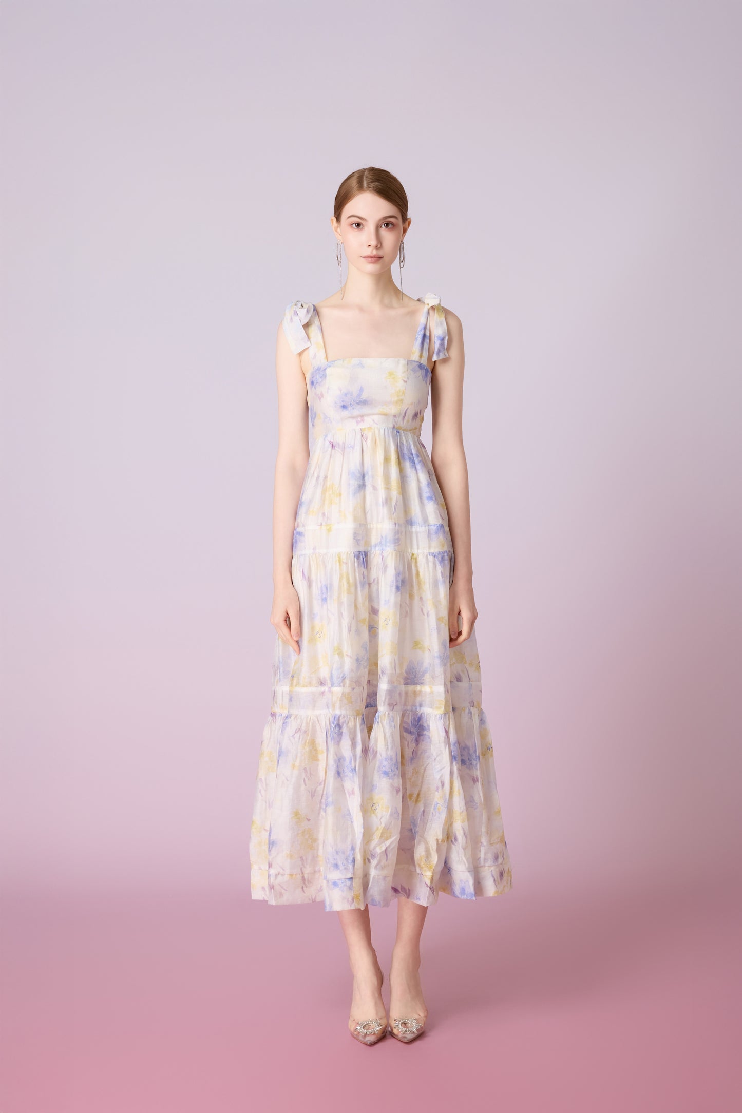 Edie White With Blue Print Long Dress