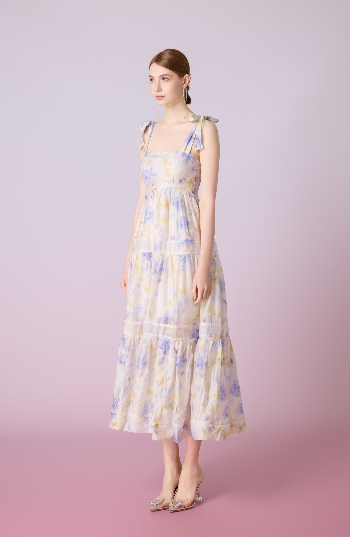 Edie White With Blue Print Long Dress