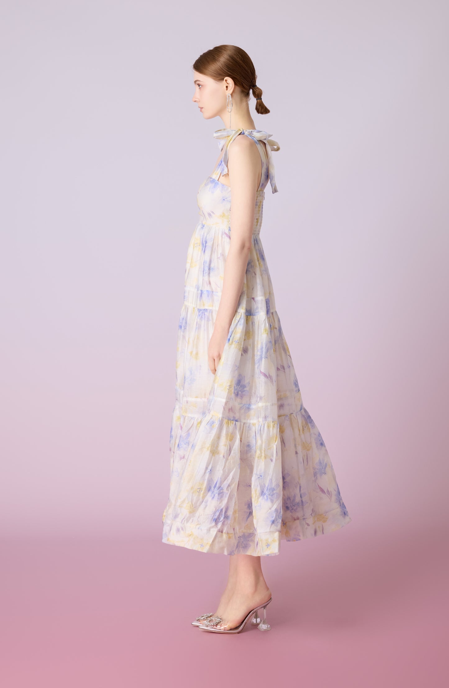 Edie White With Blue Print Long Dress