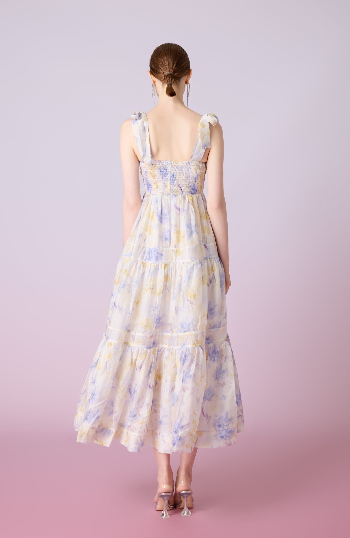 Edie White With Blue Print Long Dress