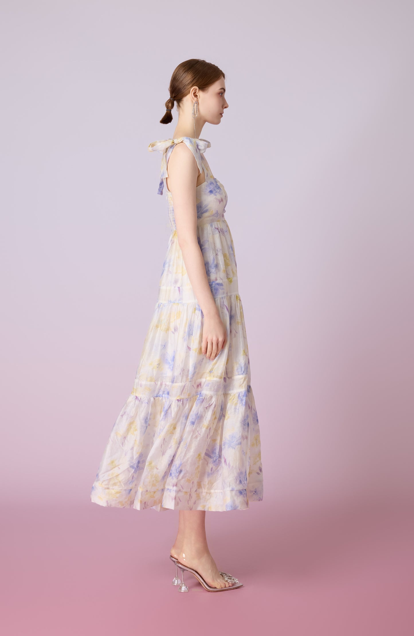 Edie White With Blue Print Long Dress