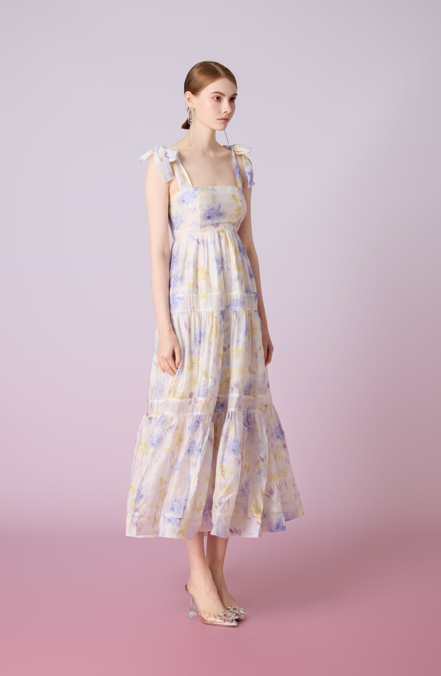 Edie White With Blue Print Long Dress