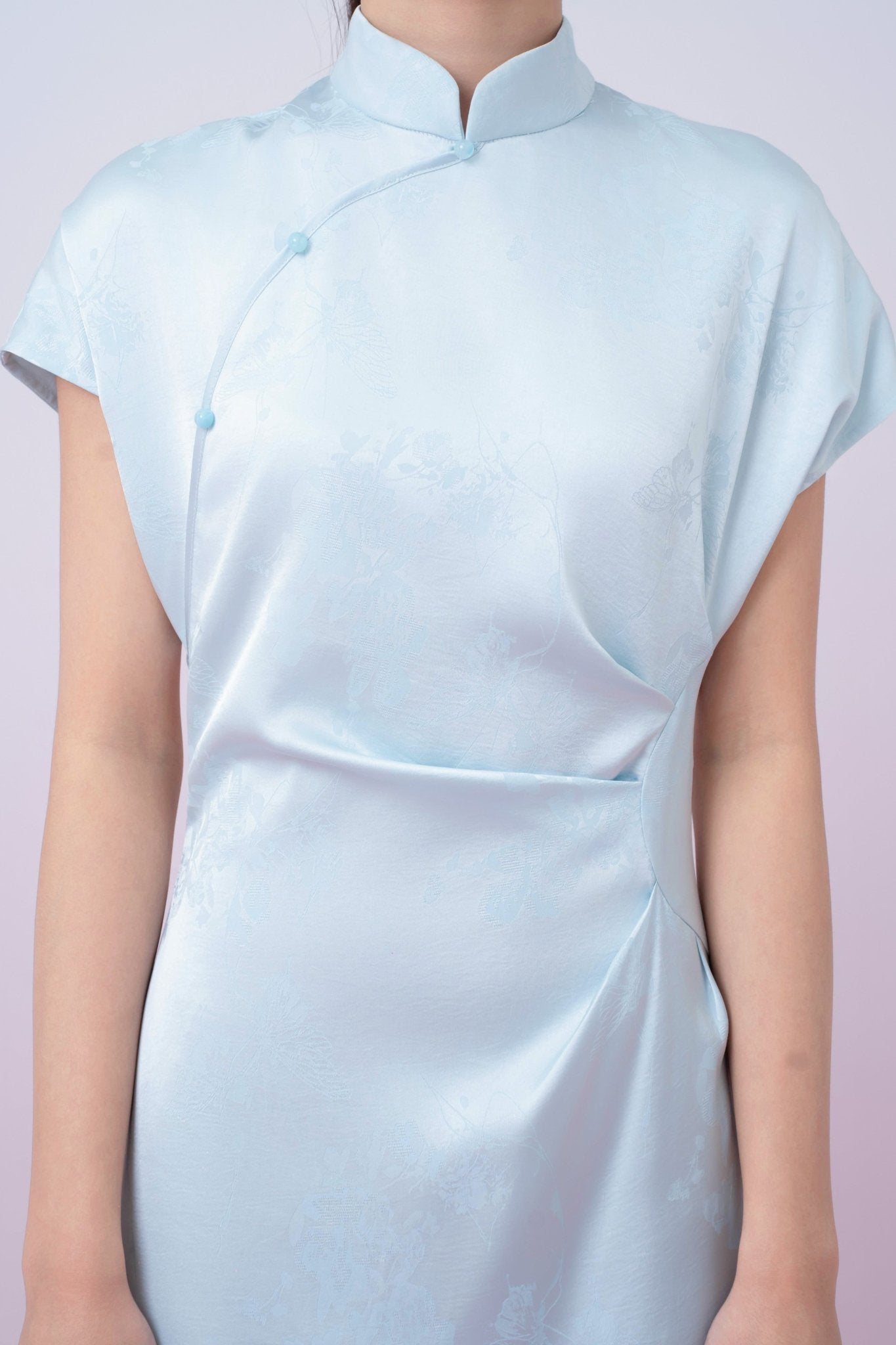Kaisley Light Blue Jacquard Mandarin Collar Dress - Nimisski