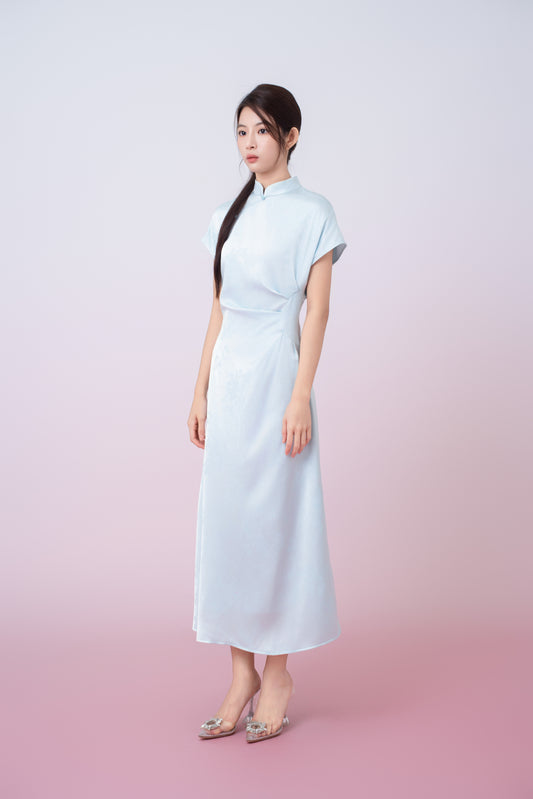 Kaisley Light Blue Jacquard Mandarin Collar Dress