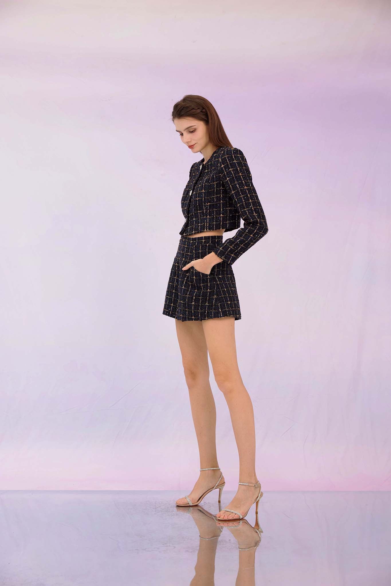 Gillianna Dark Blue Tweed A Line Shorts