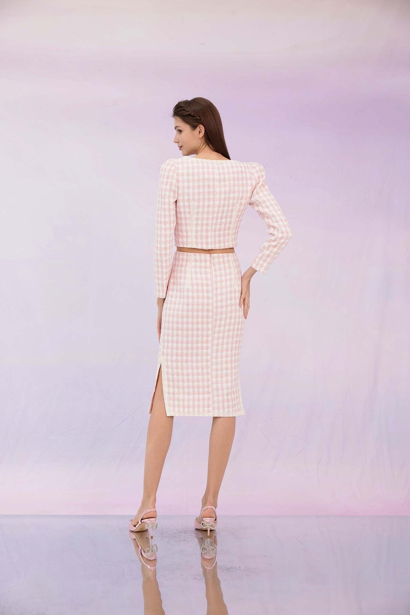 Gennie Pink Tweed Midi Skirt