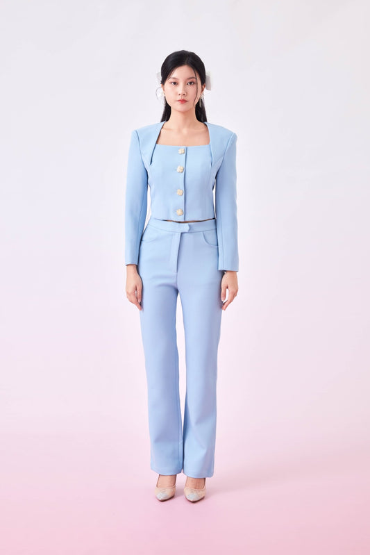 Georgena Sky Blue Cropped Jacket - Nimisski