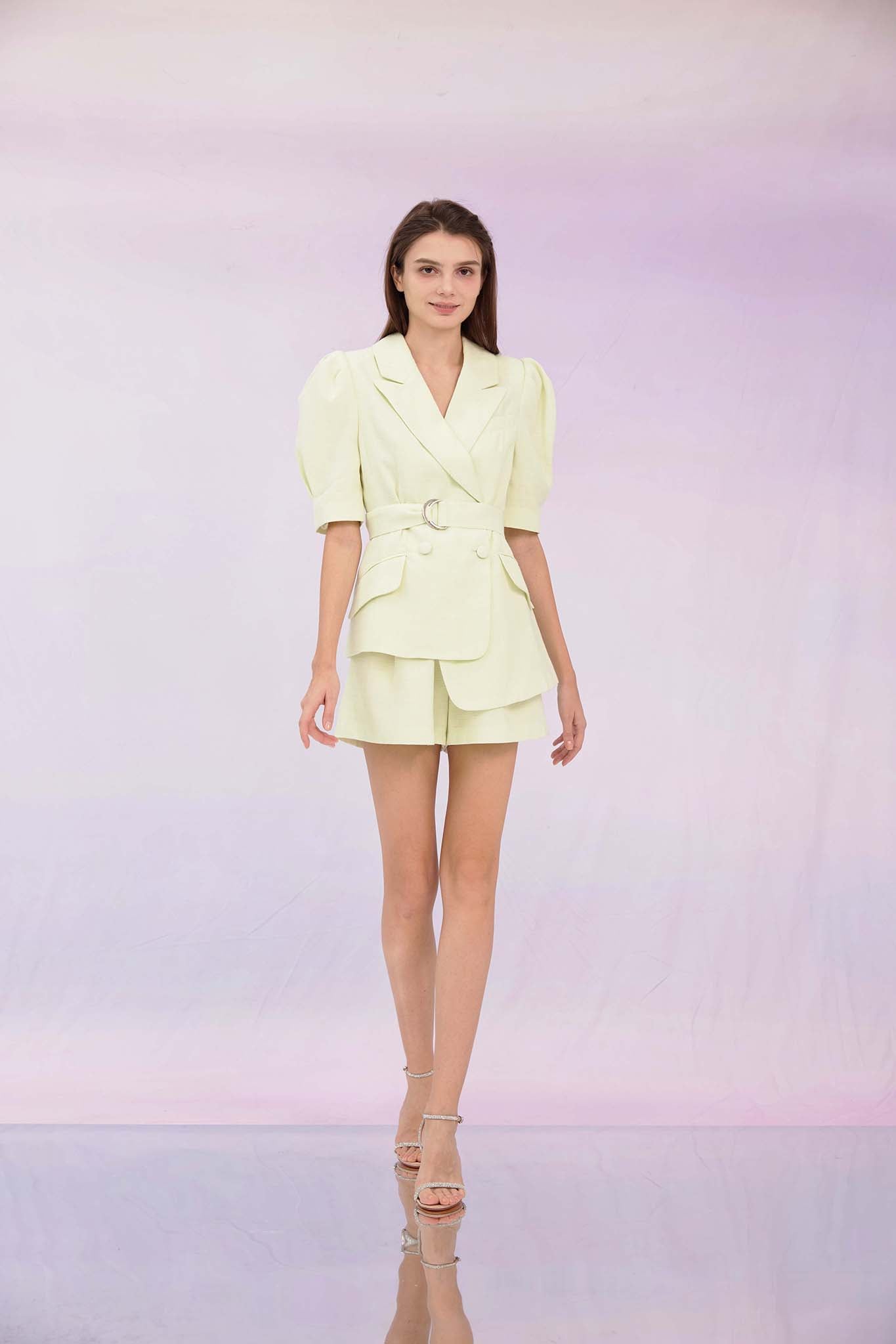 Gizela Light Green Tweed Shorts