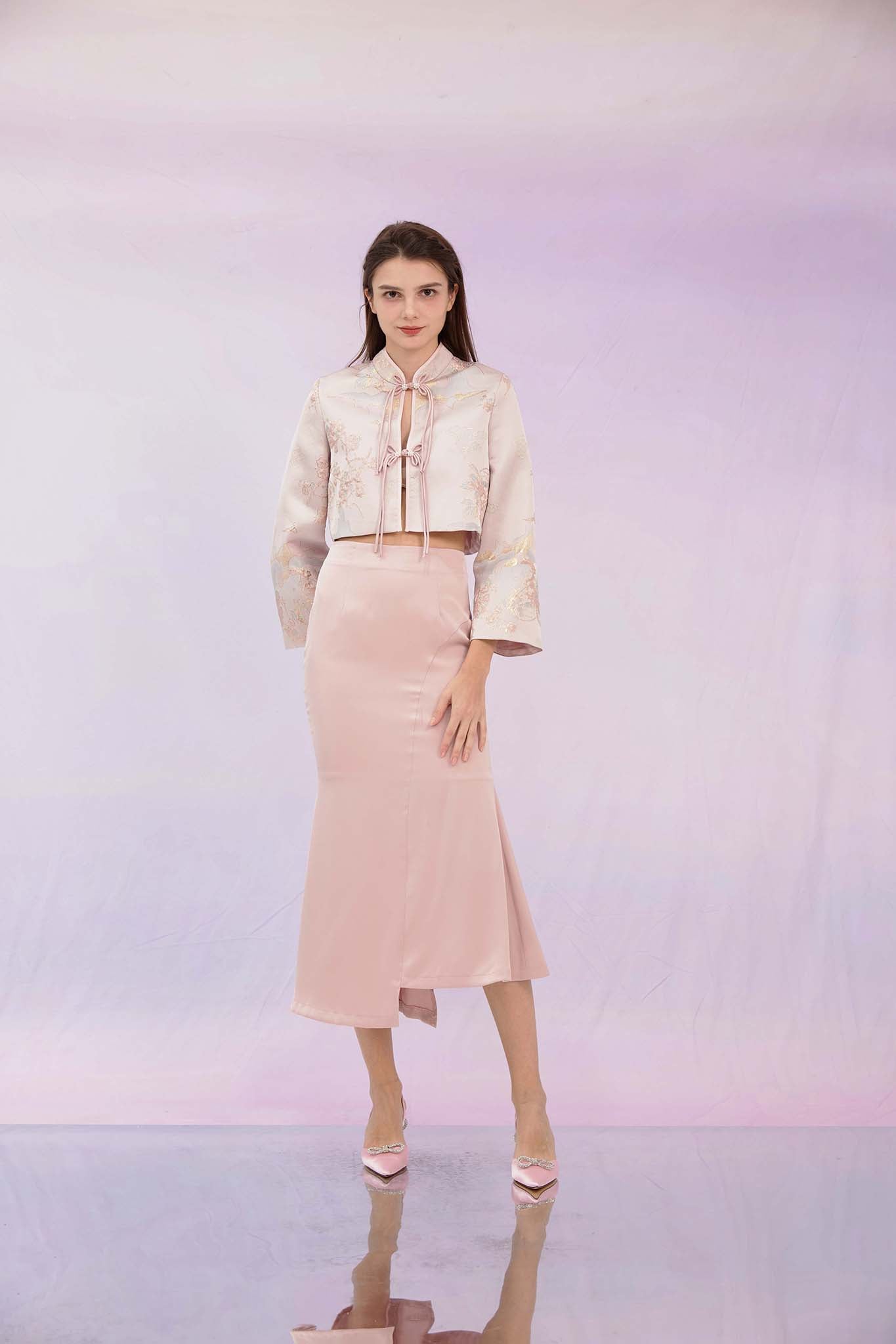 Ginelle Pink Mandarin Collar Jacket