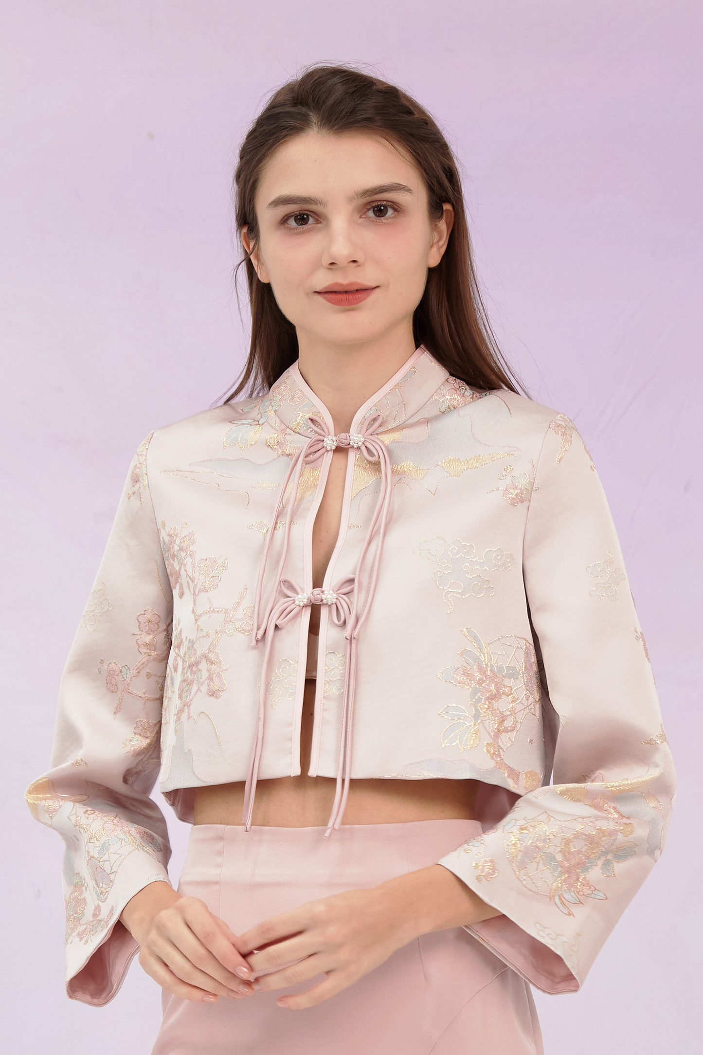 Ginelle Pink Mandarin Collar Jacket