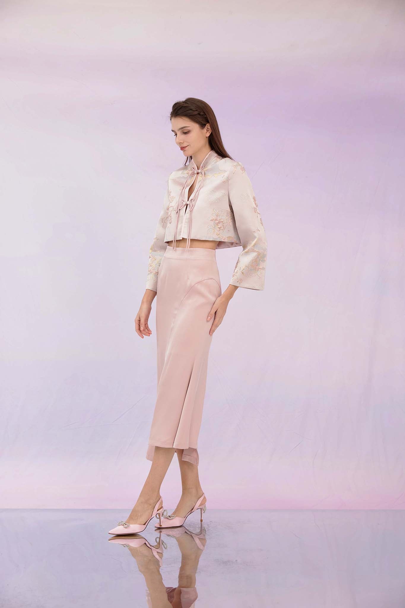 Ginelle Pink Mandarin Collar Jacket
