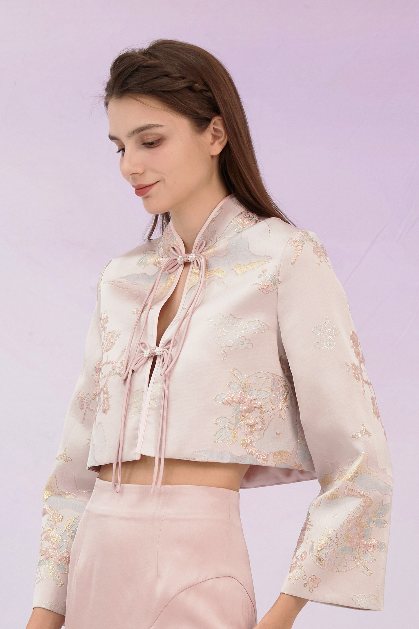 Ginelle Pink Mandarin Collar Jacket