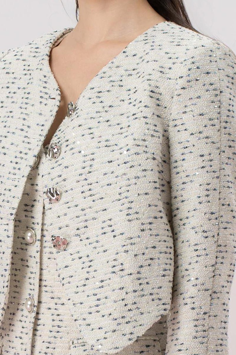 Galilah White Tweed Crop Jacket - Nimisski