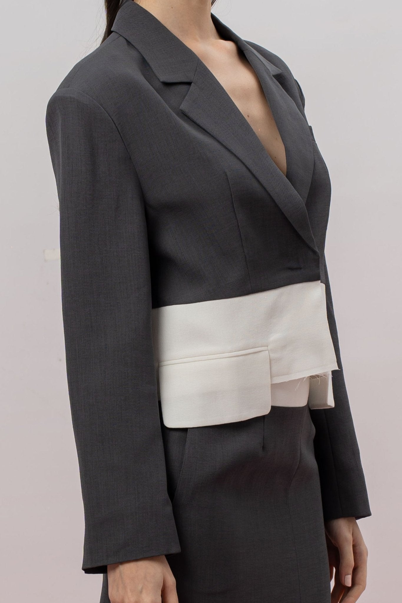 Ivonna White Pocket Panel In Dark Grey Blazer - Nimisski