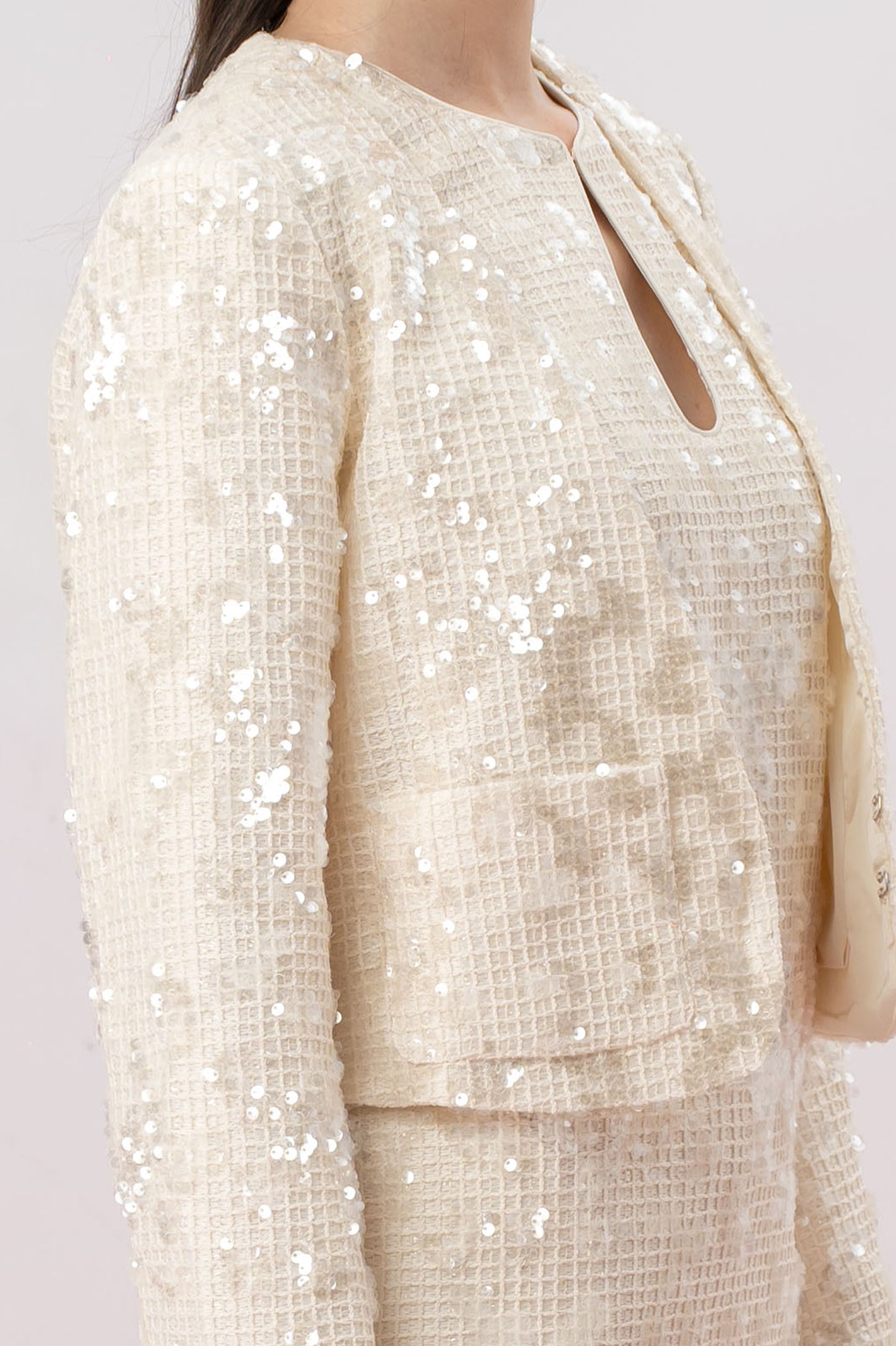 Jenevieve Cream Sequin Crop Jacket
