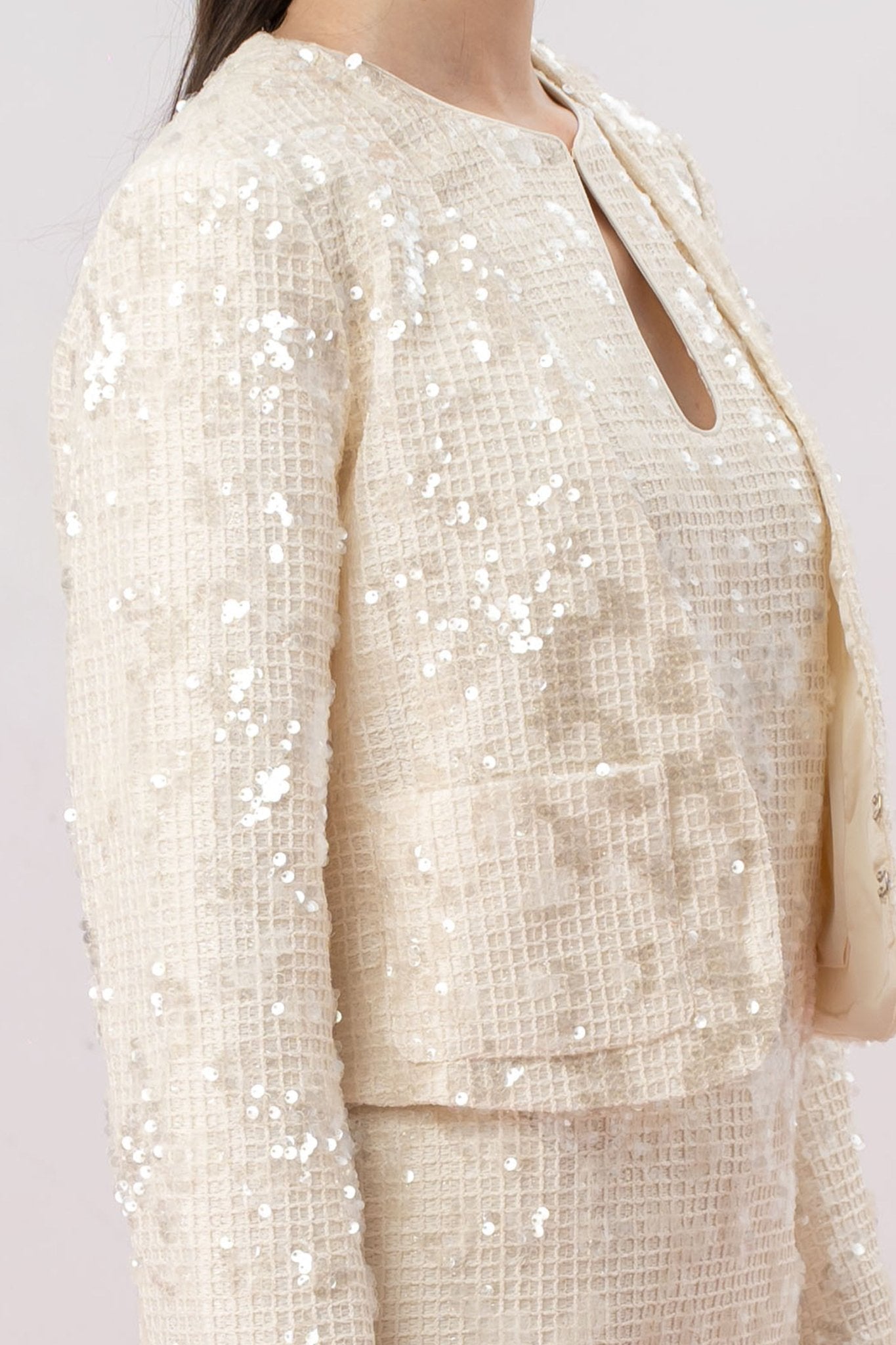 Jenevieve Cream Sequin Crop Jacket - Nimisski