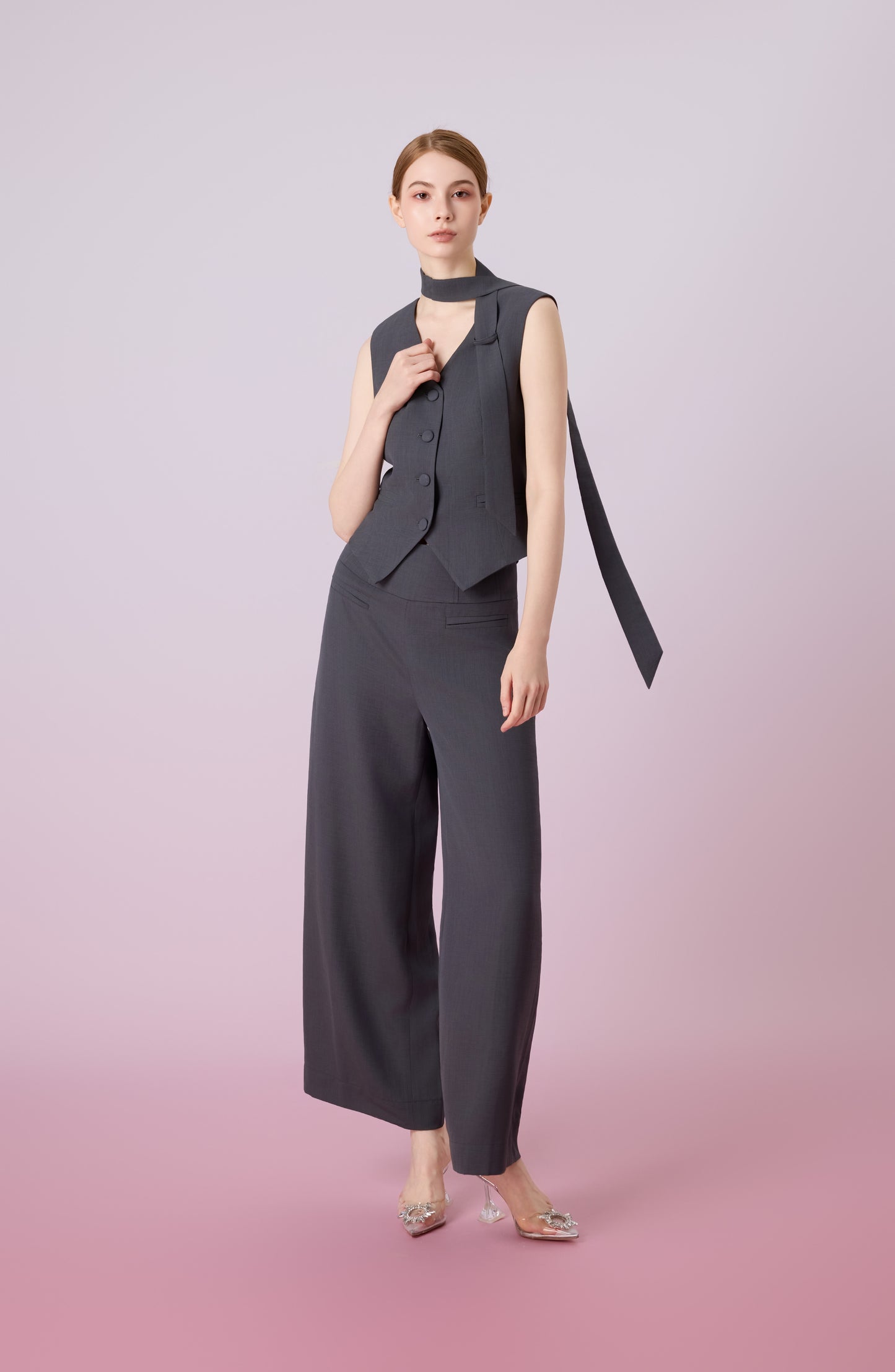 Janevra Dark Grey High Waist Wide Pants