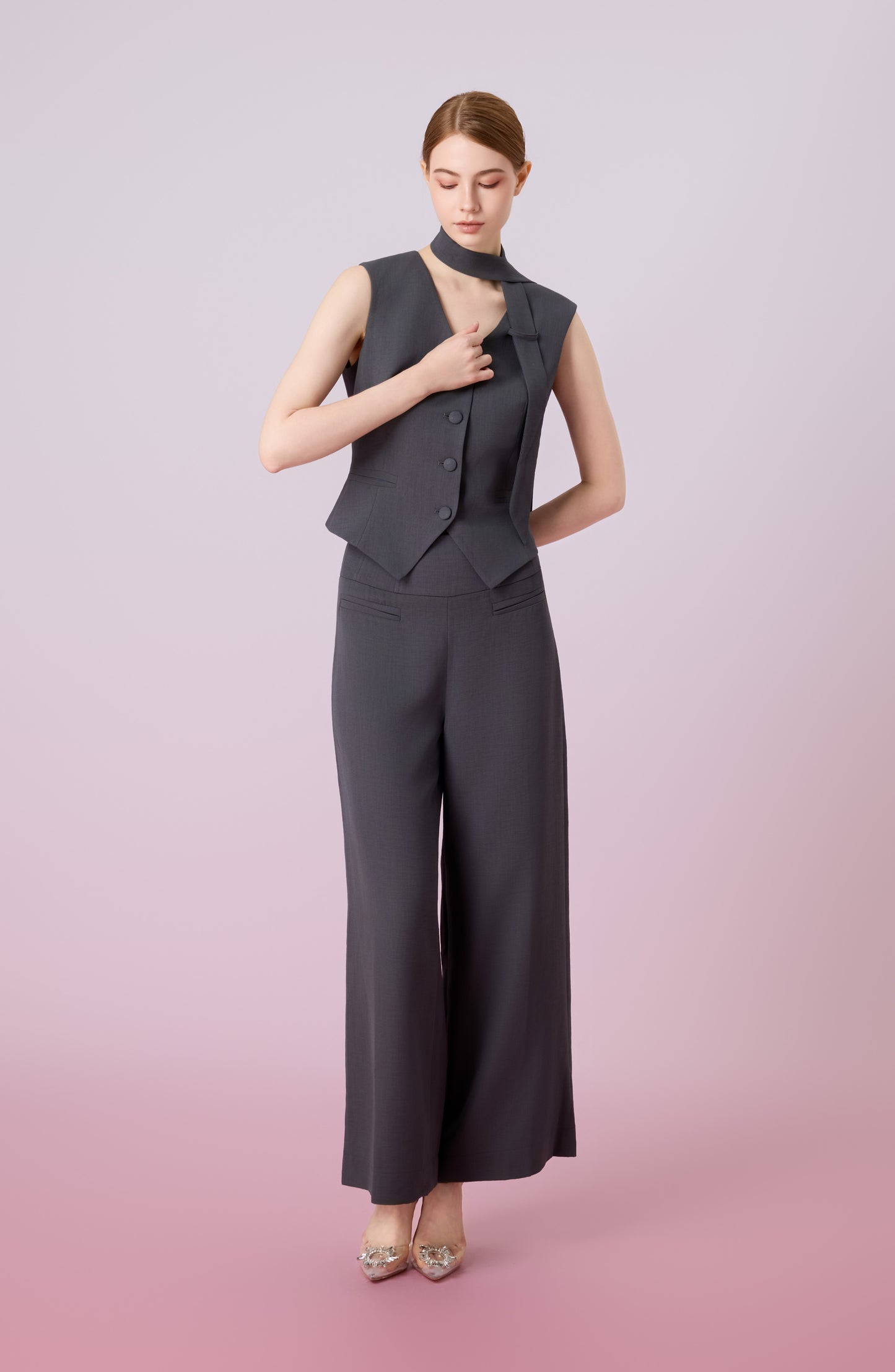 Janevra Dark Grey High Waist Wide Pants