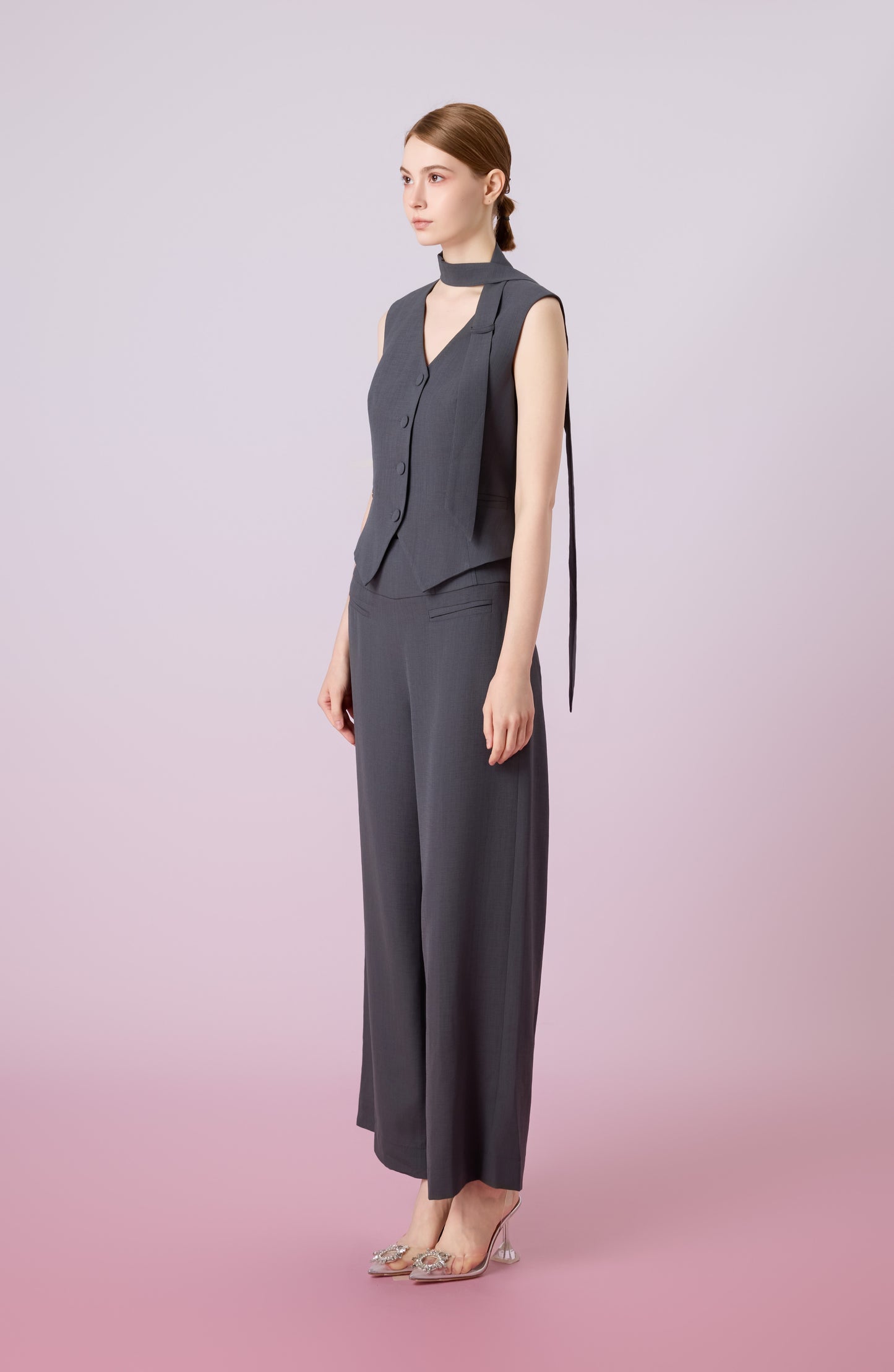 Janevra Dark Grey High Waist Wide Pants