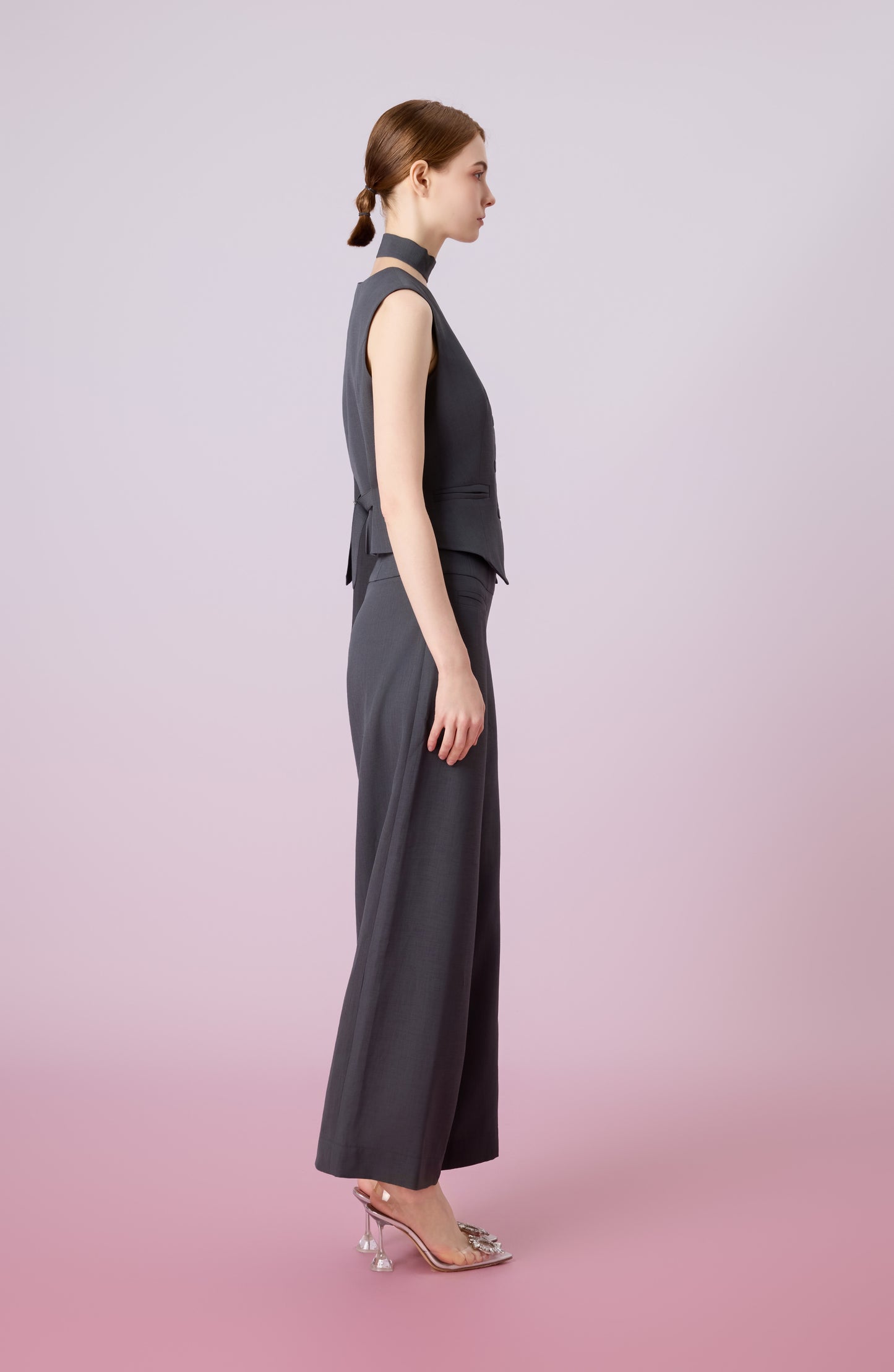 Janevra Dark Grey High Waist Wide Pants