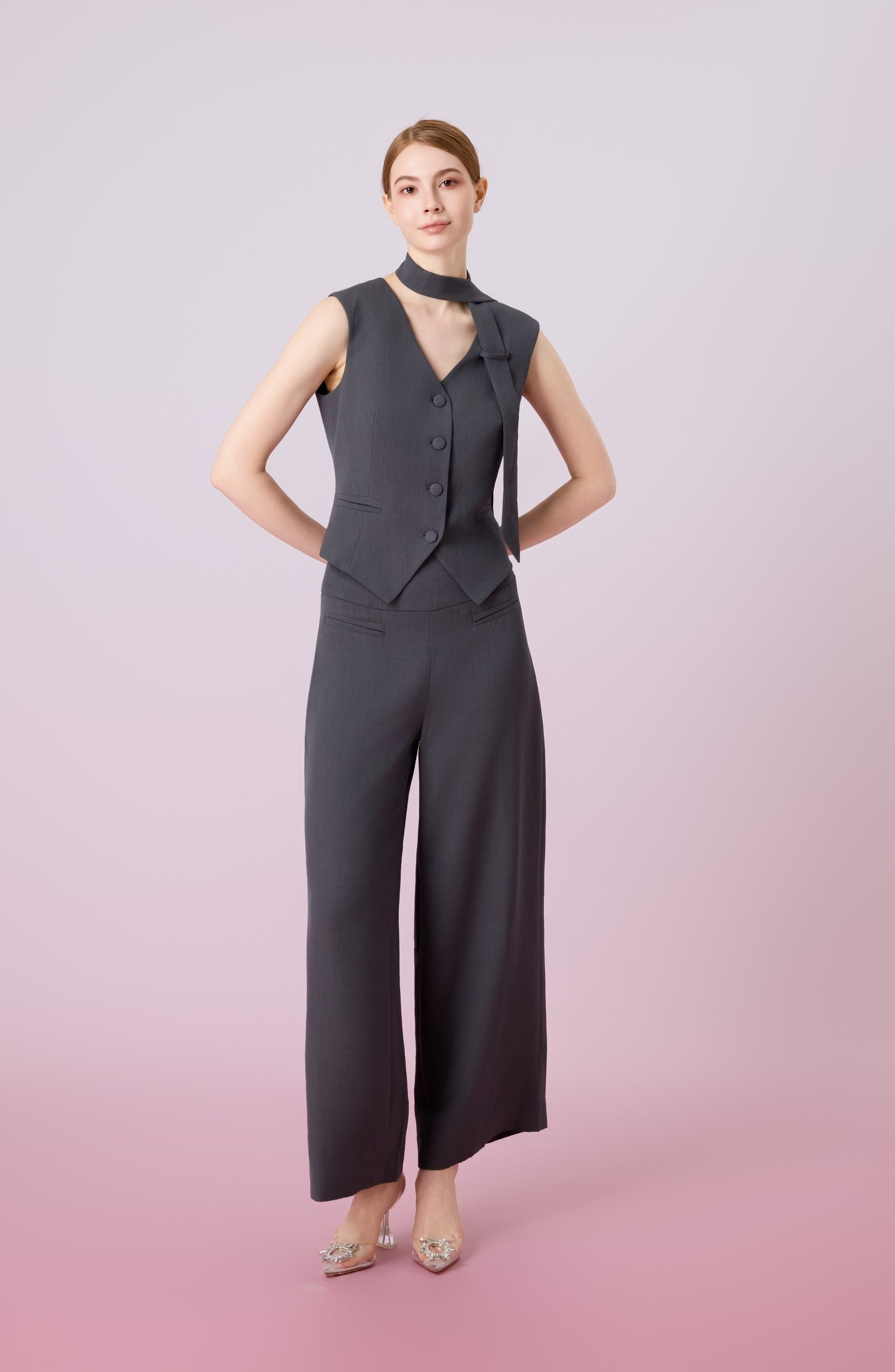 Janevra Dark Grey High Waist Wide Pants
