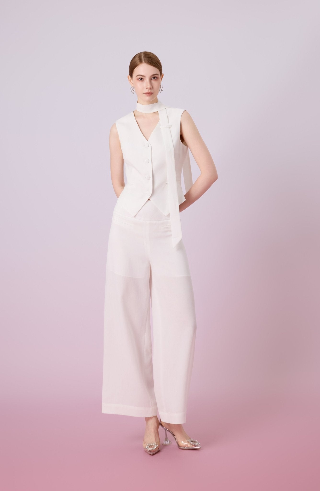 Janevra White High Waist Wide Pants - Nimisski